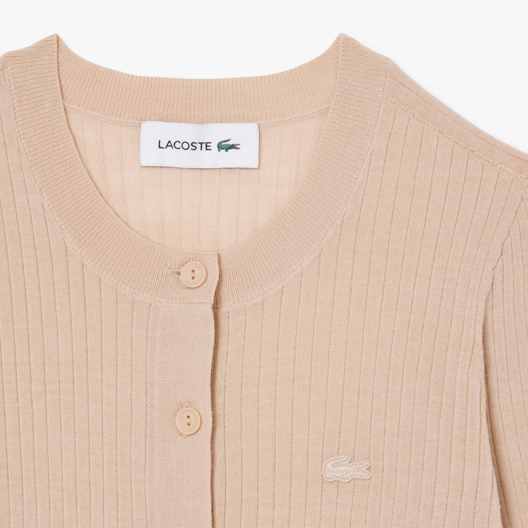 Women's Rib Knit Merino Wool Cardigan - Beige
