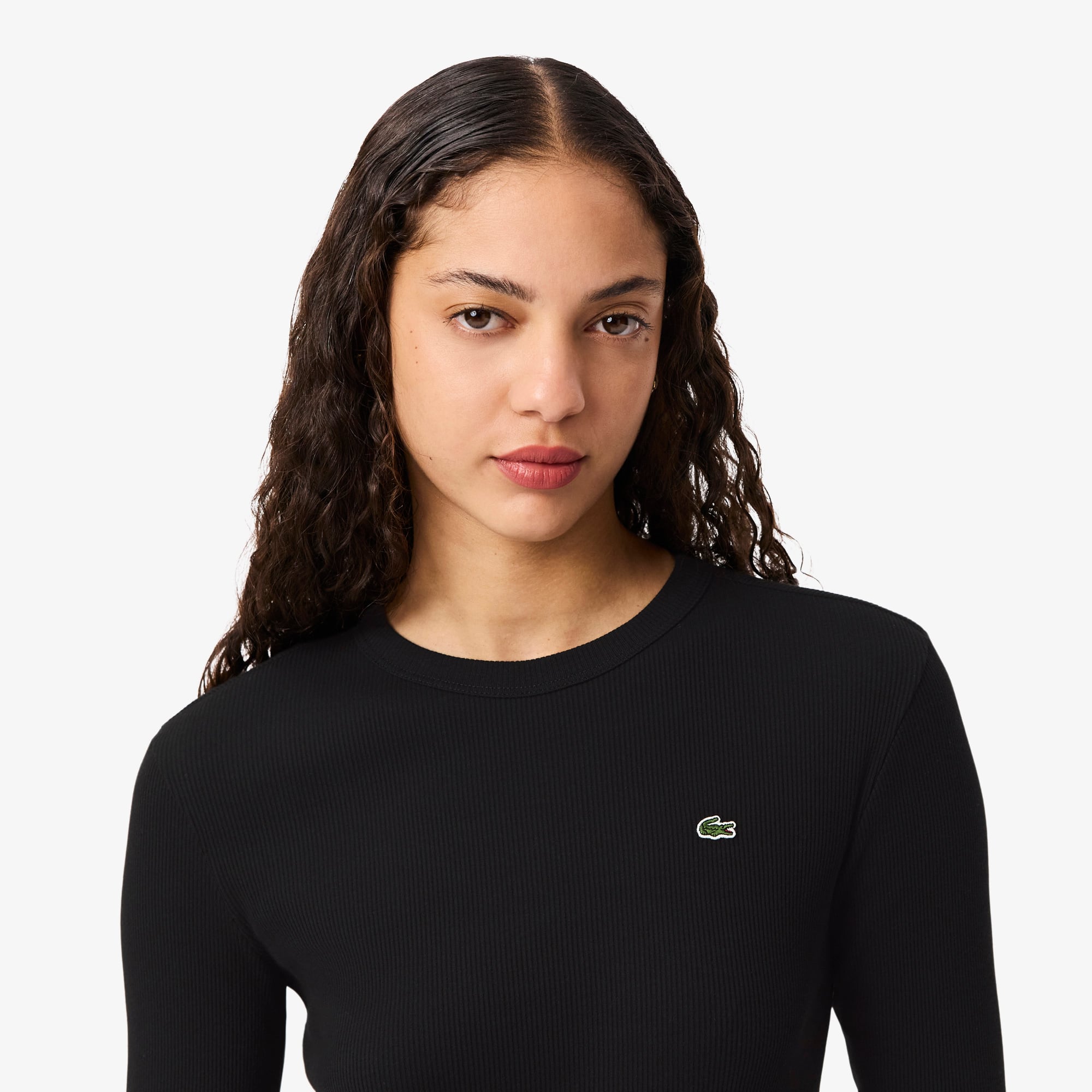 Women's Slim Fit Ribbed Cotton T-Shirt - Black