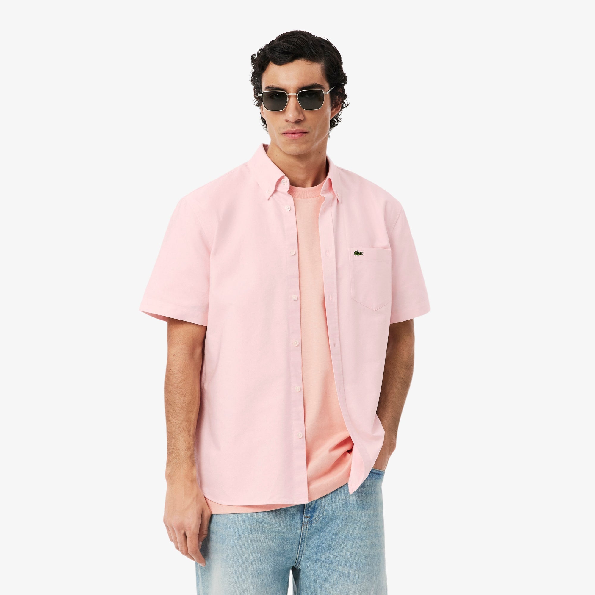 Men's Regular Fit Short Sleeve Oxford Shirt - Light Pink