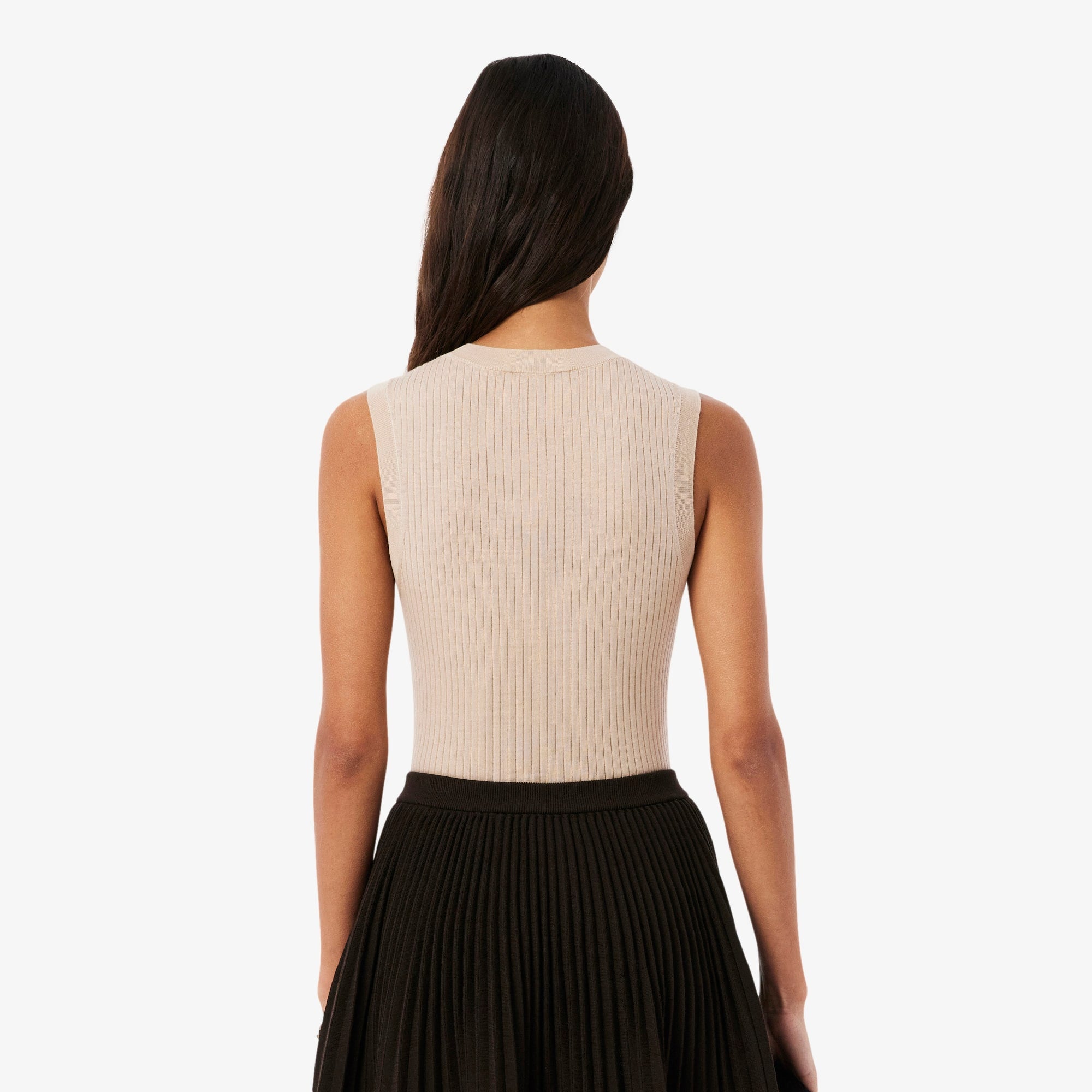 Merino Wool 3D Knit Sleeveless Sweater - Beige