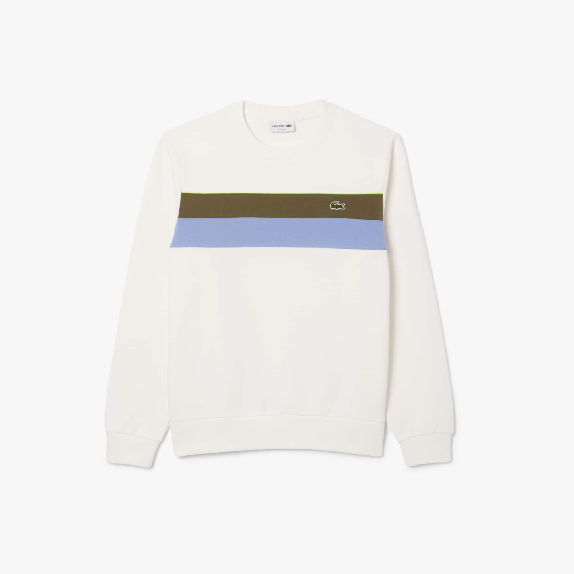 Men's Colorblock Fleece Sweatshirt - White / Khaki Green / Purple