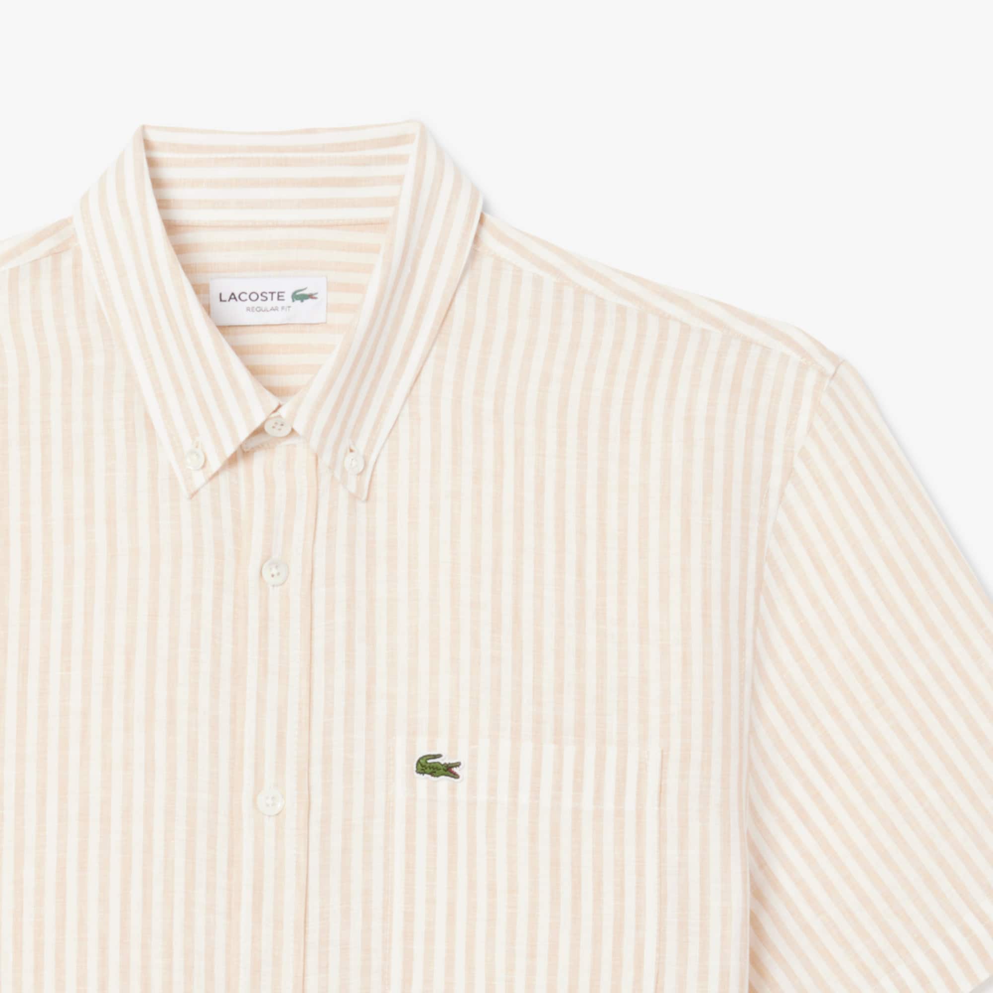 Men's Regular Fit Short Sleeve Linen Shirt - White / Beige