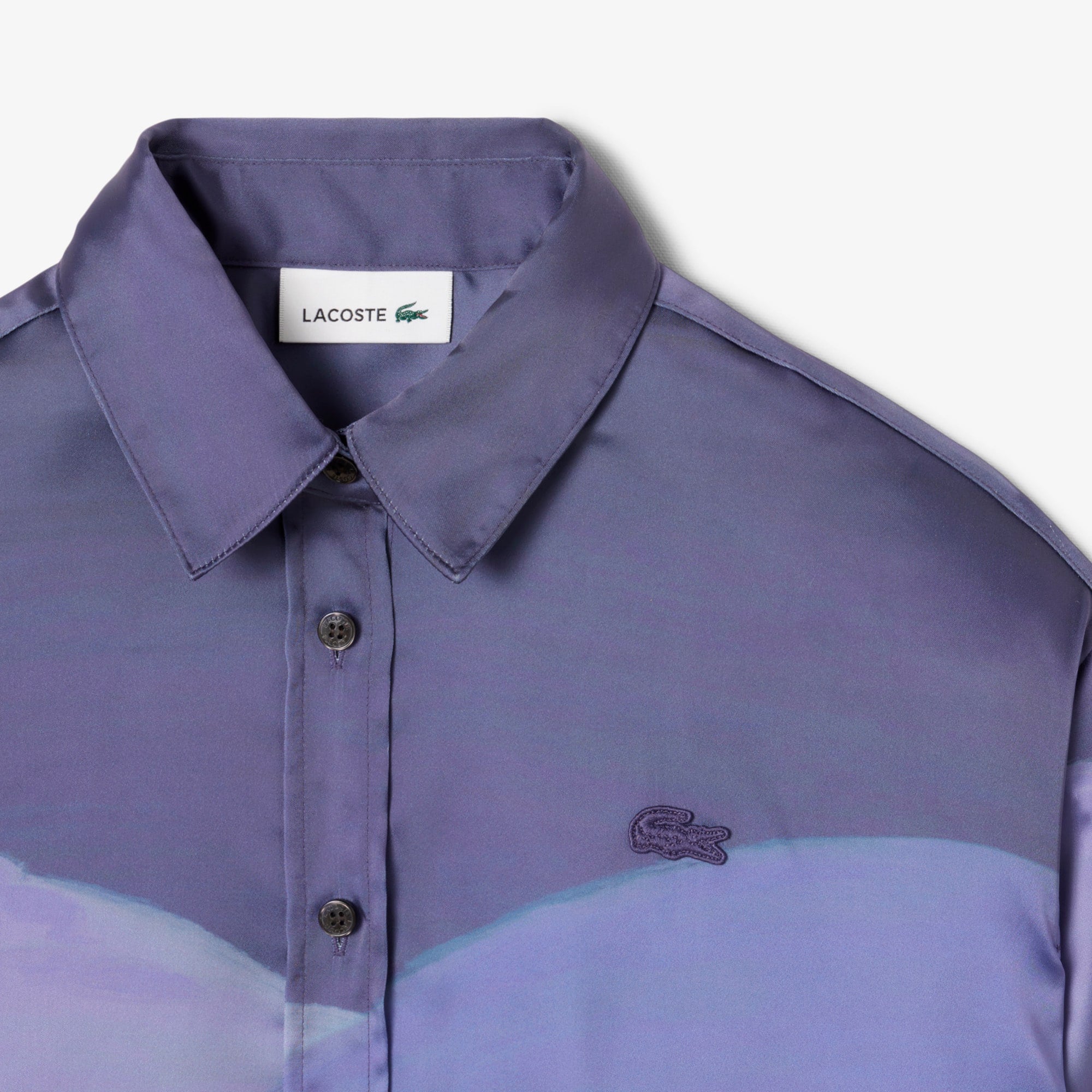 Women's Oversized Landscape Print Satin Shirt - Blue / Brown / Purple / Light Pink