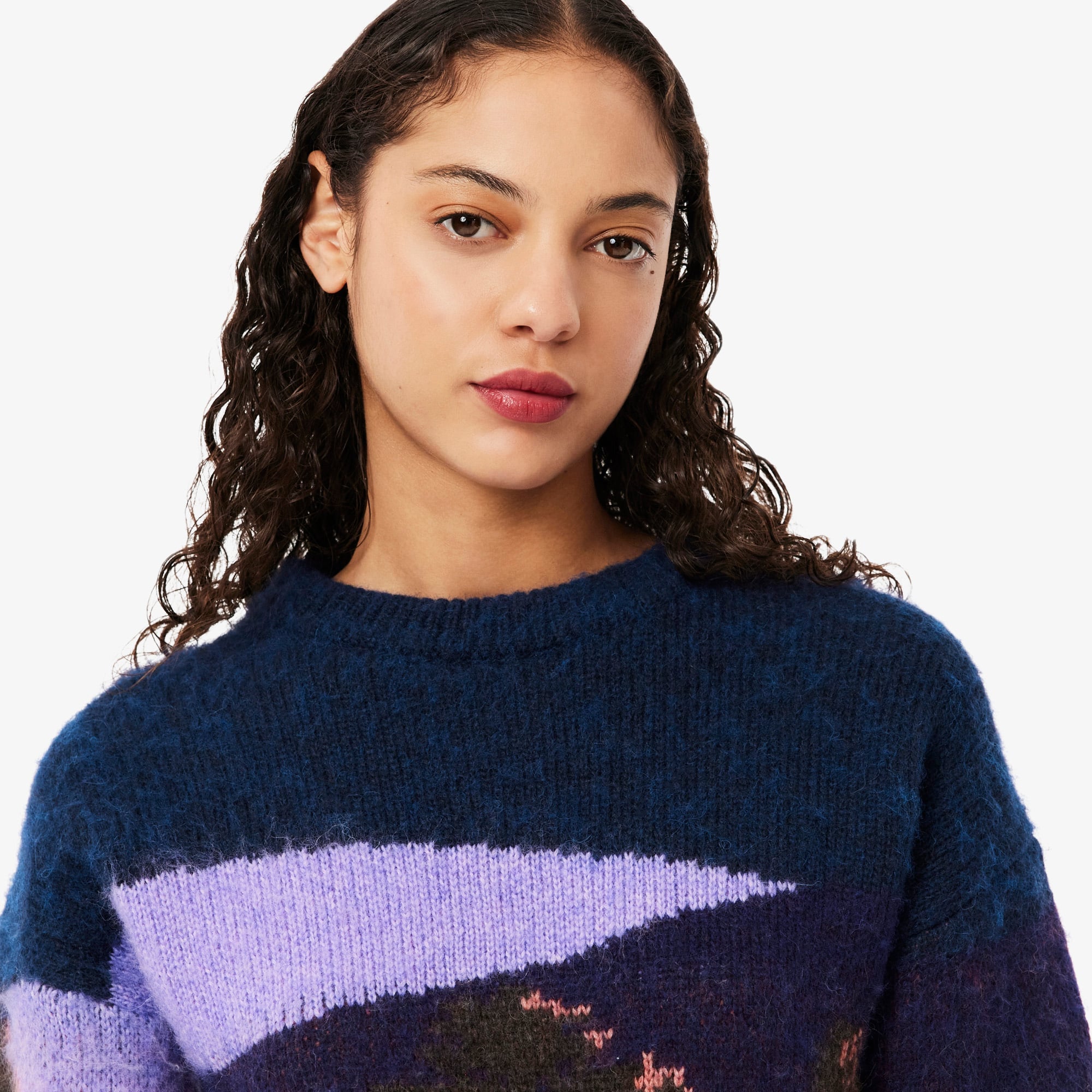 Women's Landscape Wool Sweater - Blue / Brown / Purple / Light Pink