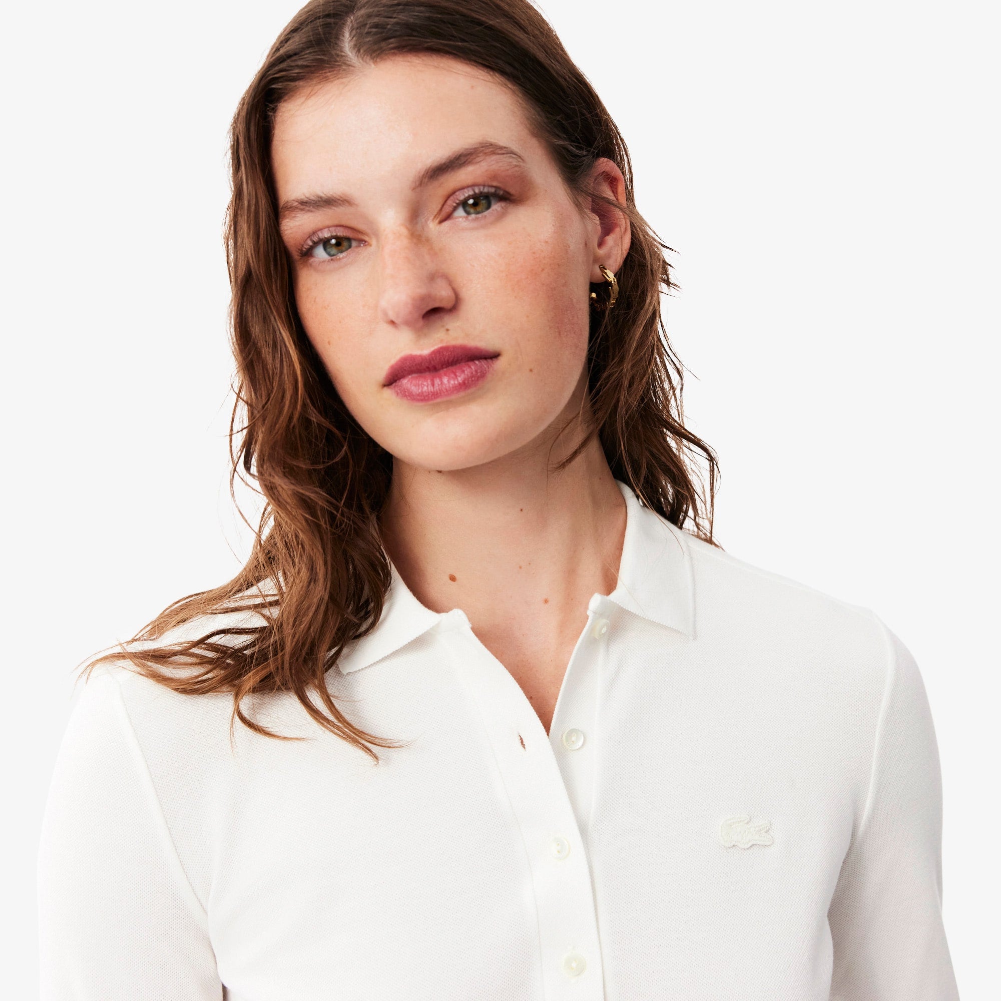 Women's Slim Fit L.12.D Stretch Mini Piqué Polo - White