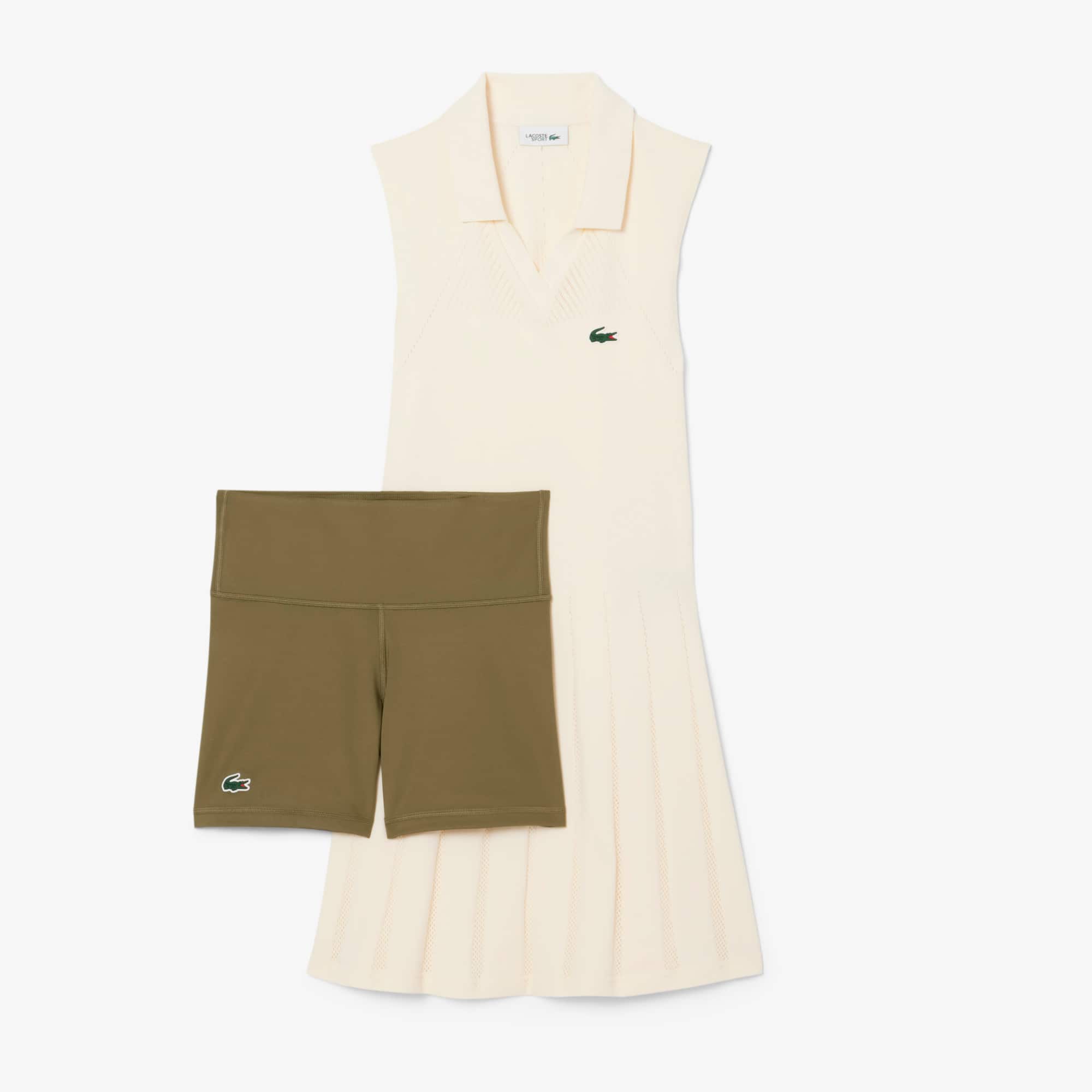 Women's Stretch Tennis Dress & Shorts - White / Khaki Green