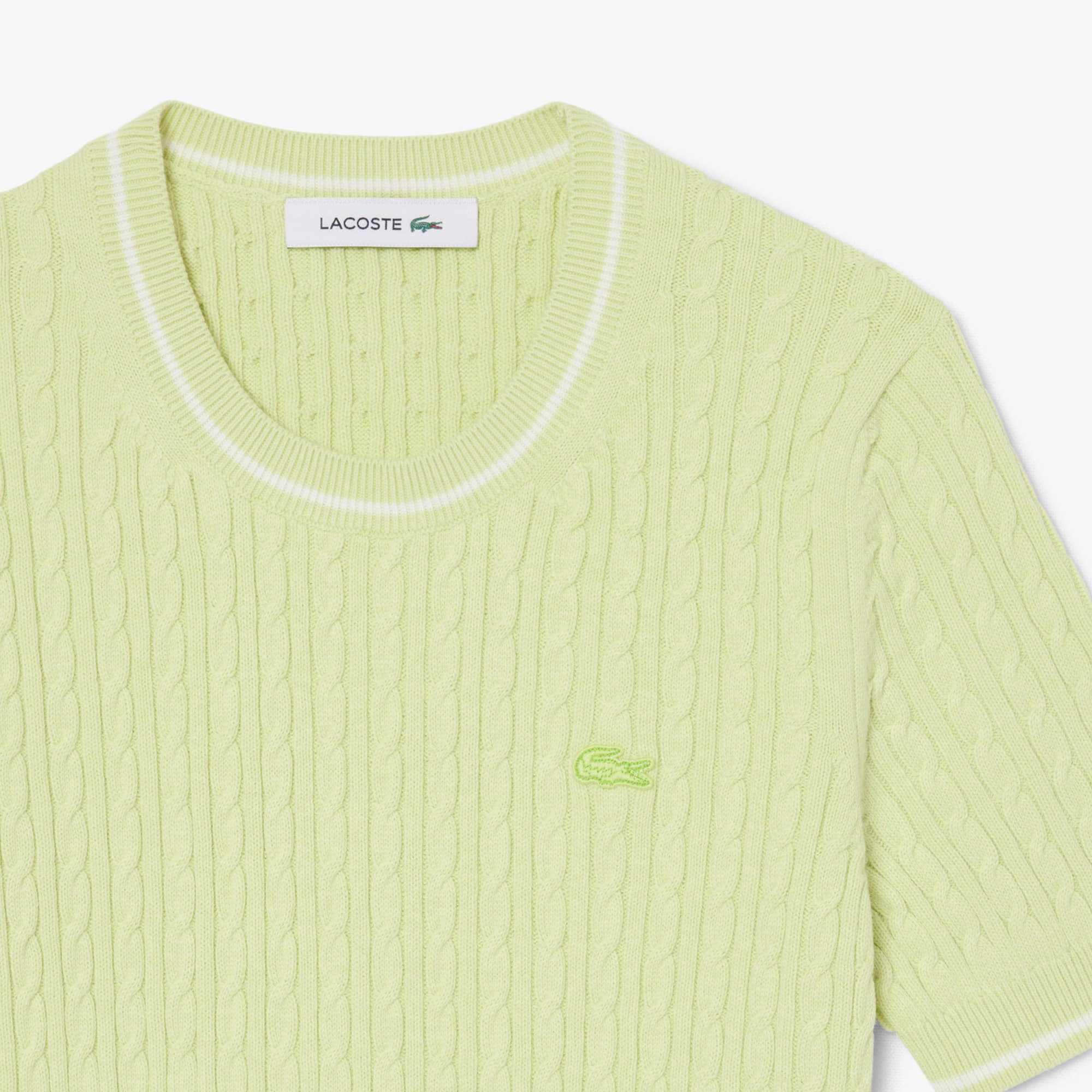 Short Sleeved Cable Knit Sweater - Green