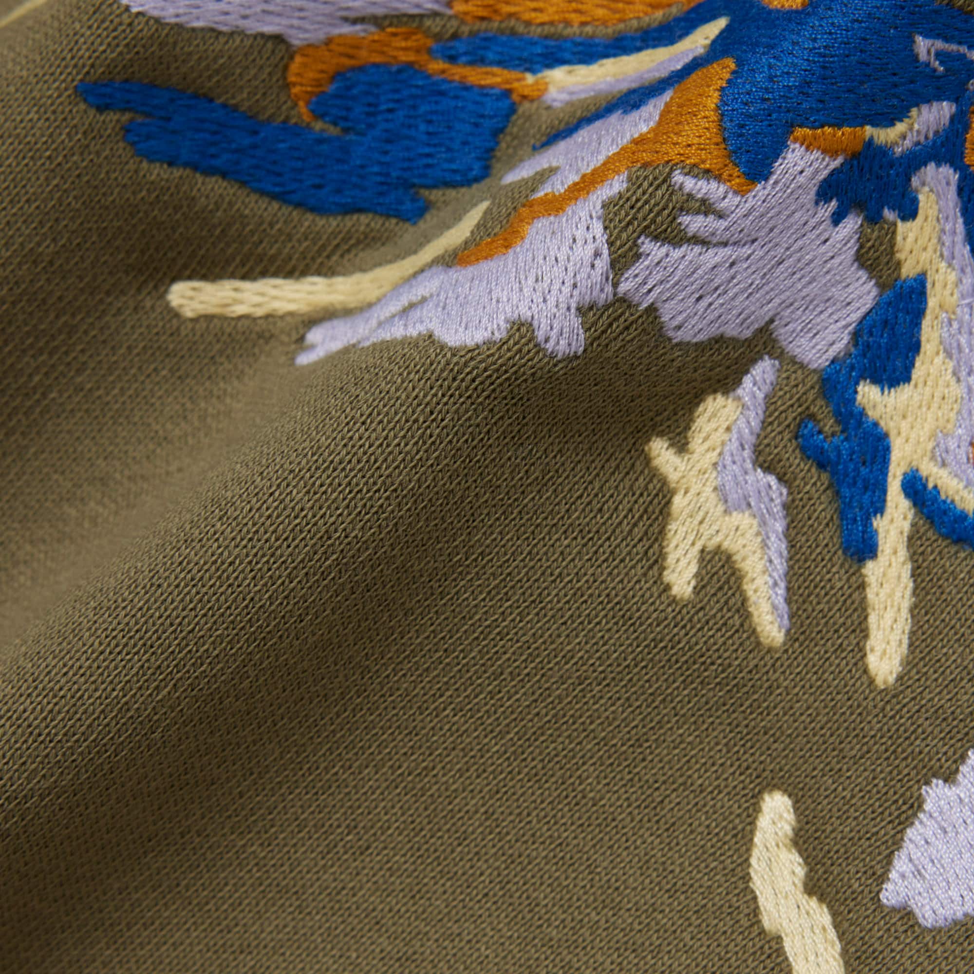 Men's Embroidered Motif Fleece Sweatshirt - Khaki Green