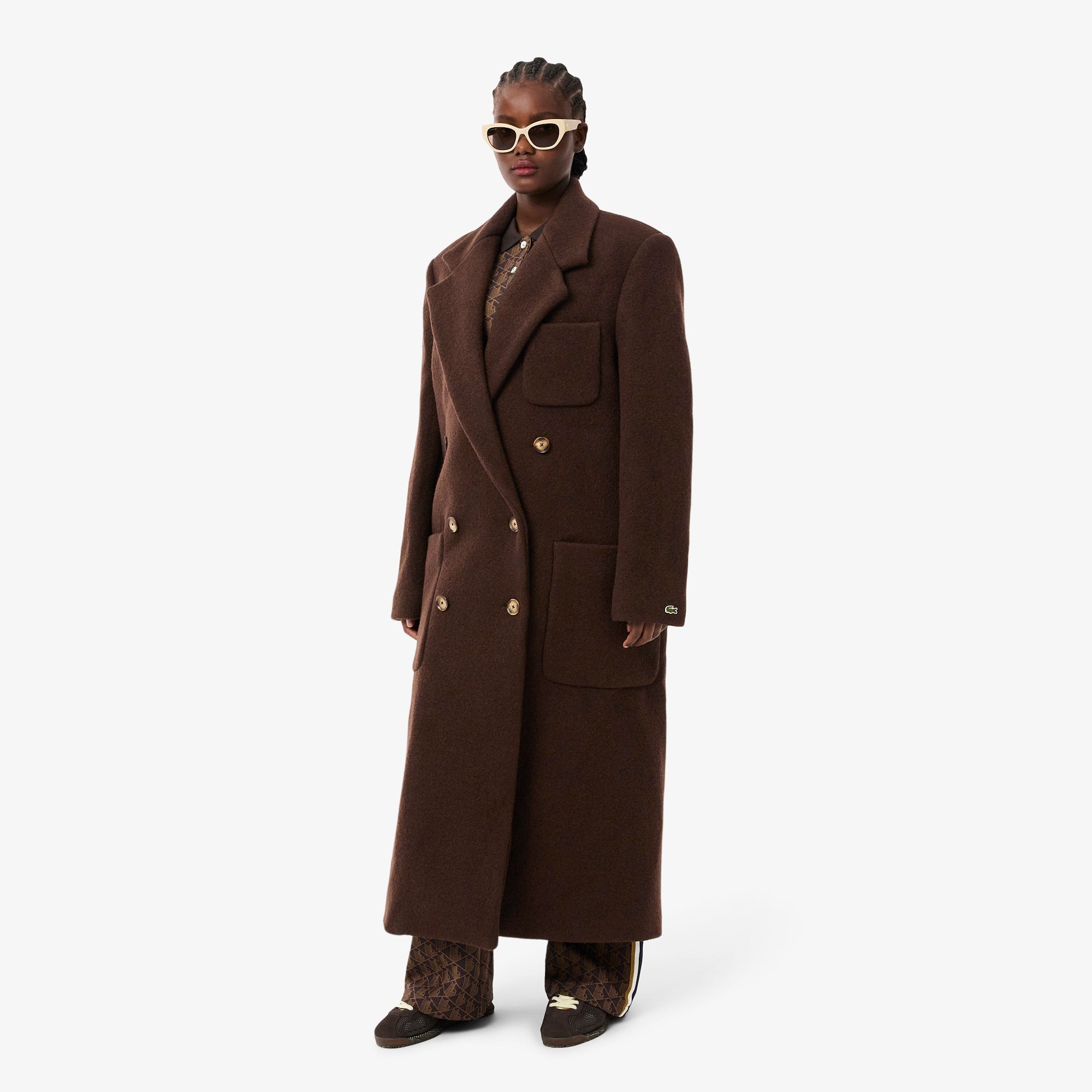 Women's Double-Breasted Wool Coat - Brown