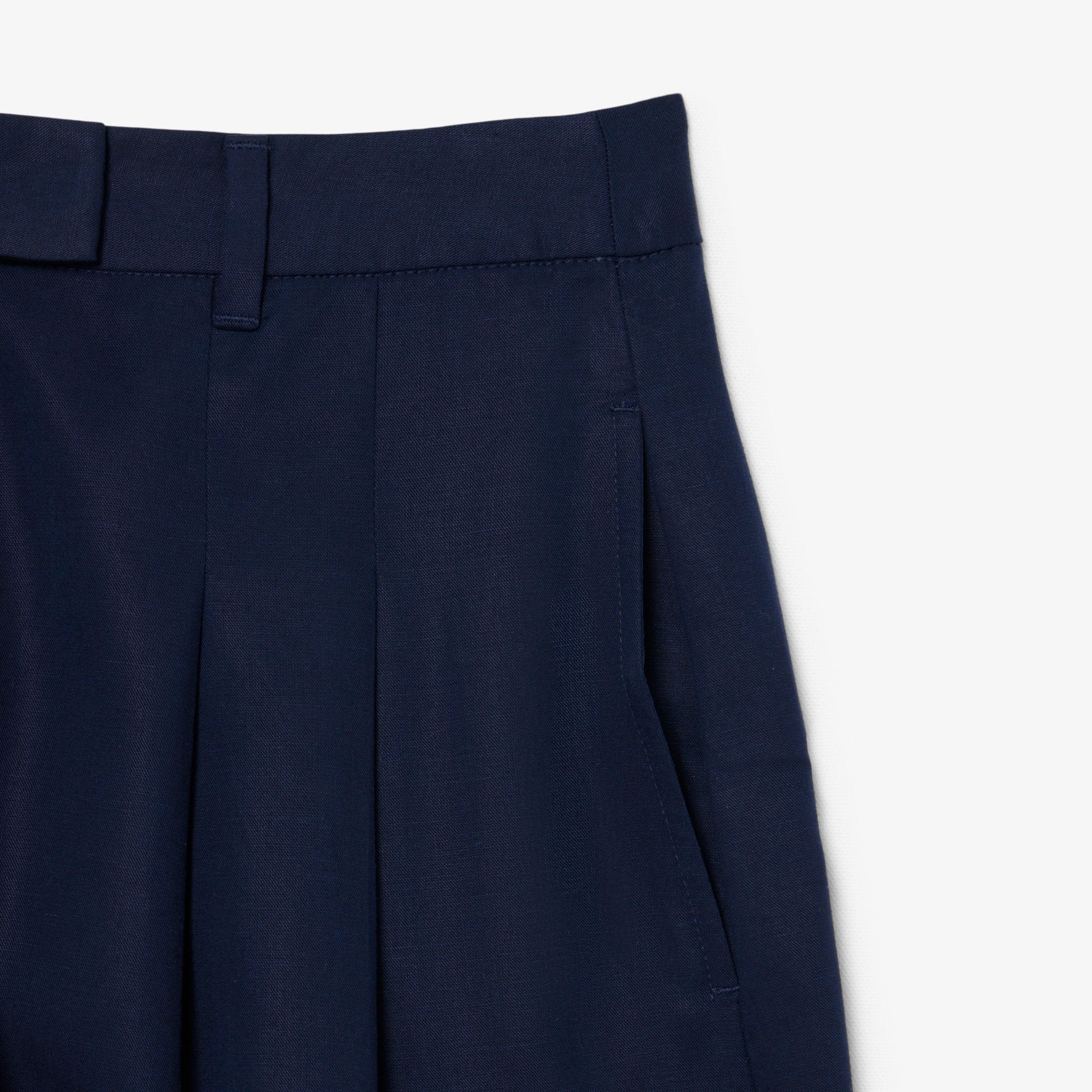 Oversized Fluid Linen Blend Bermuda Shorts - Navy Blue