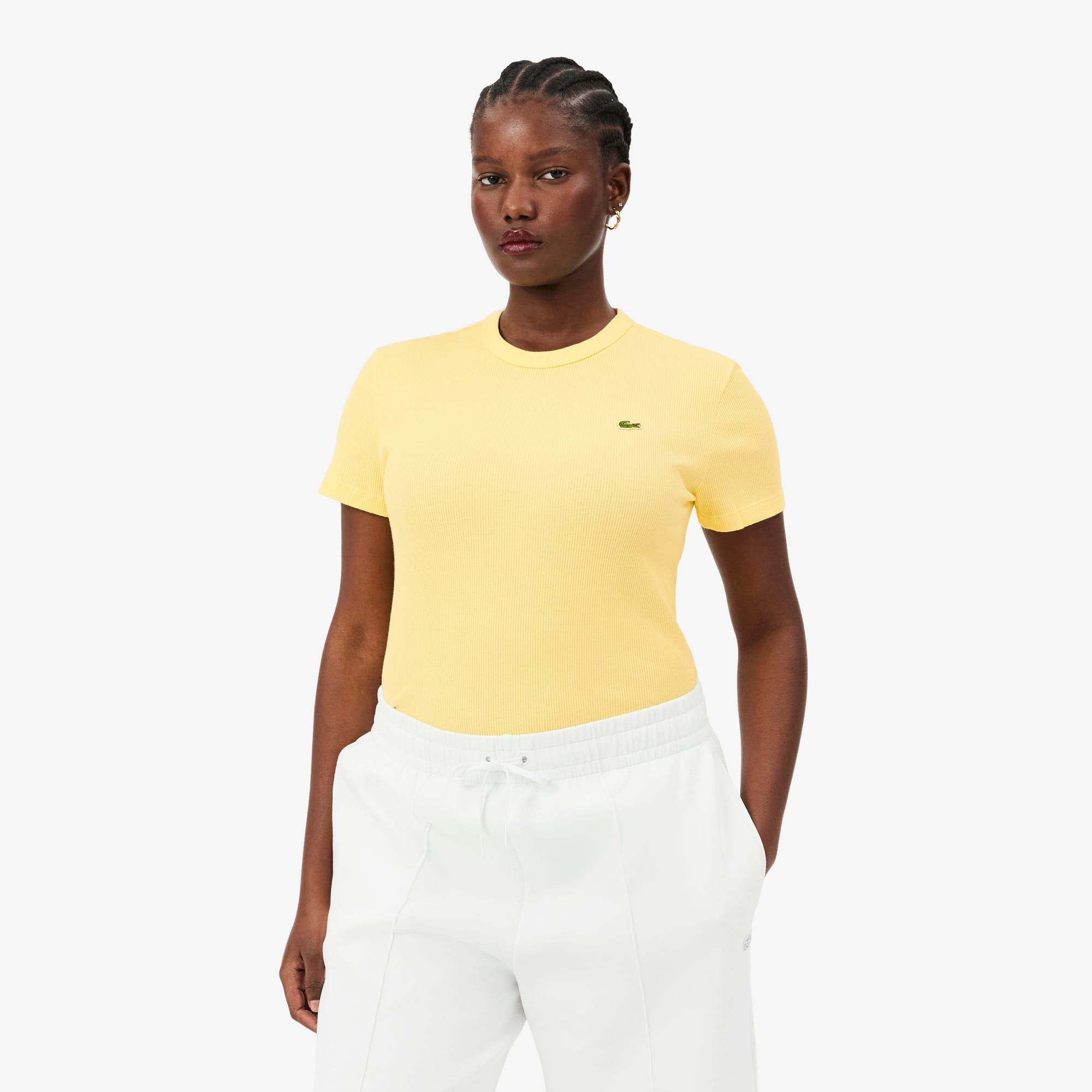 Women's Slim Fit Ribbed Cotton T-Shirt - Pastel yellow