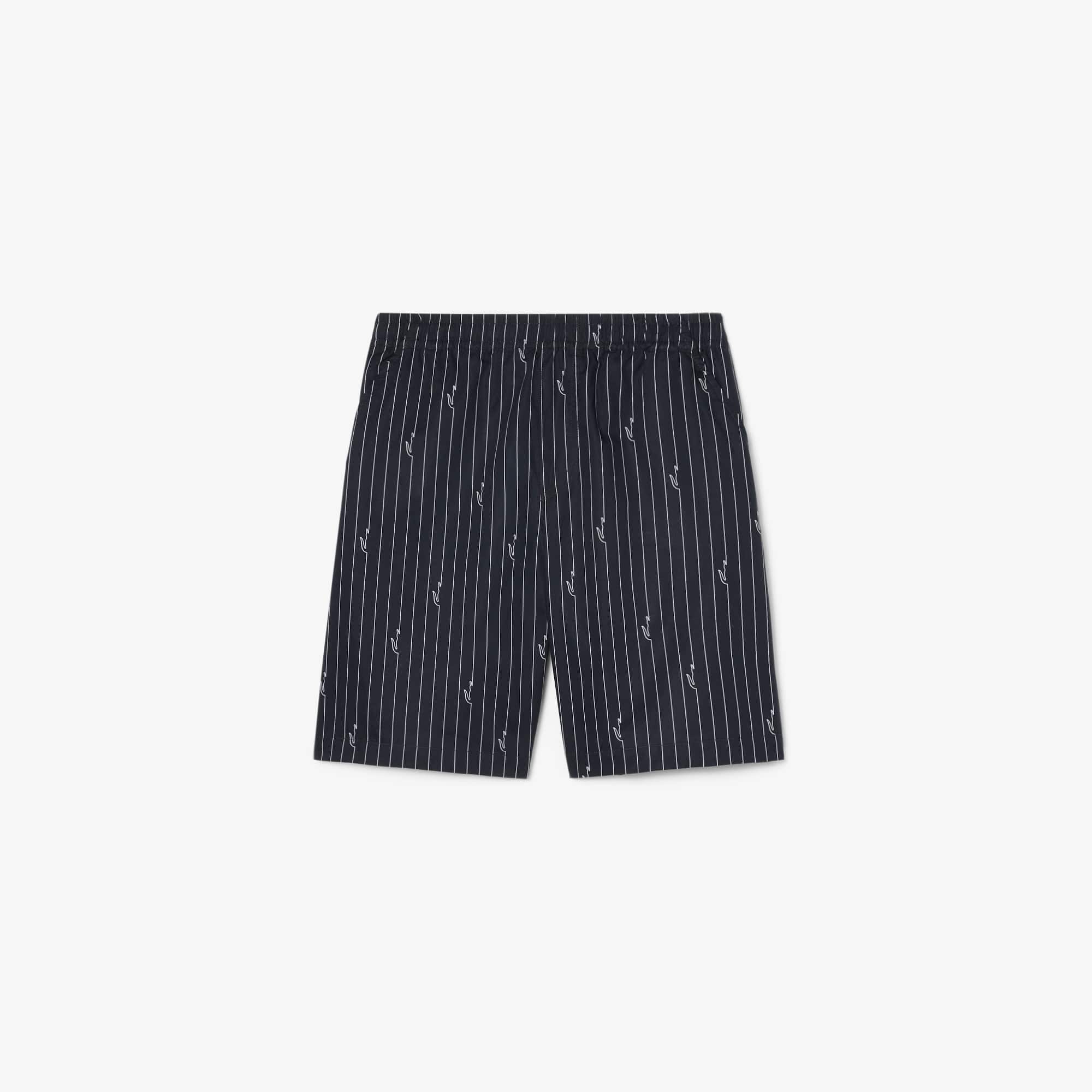 Print Stripe Cotton Shorts - Noir / Blanc