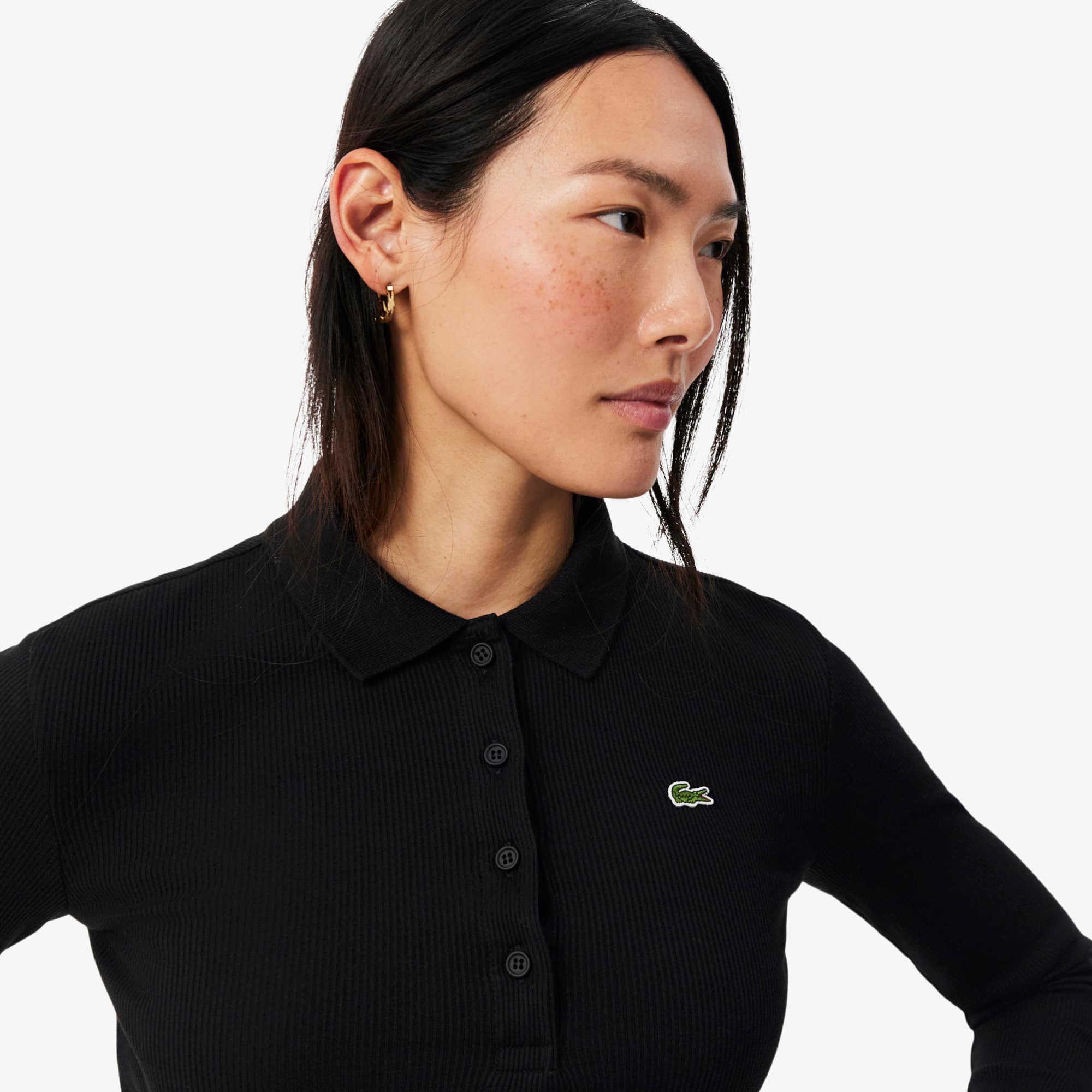 Women's Slim Fit L.12.D Ribbed Cotton Polo - Black