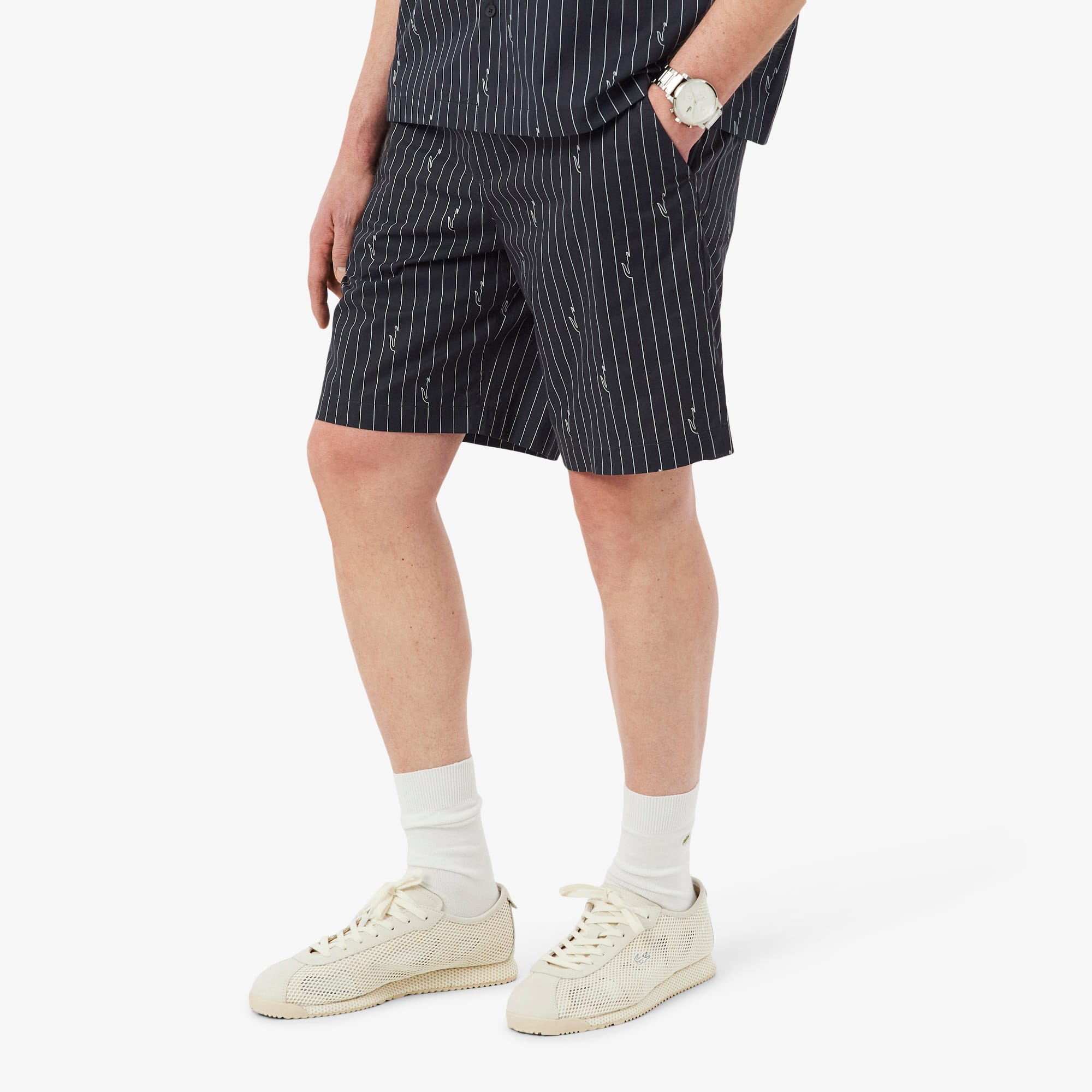 Print Stripe Cotton Shorts - Noir / Blanc