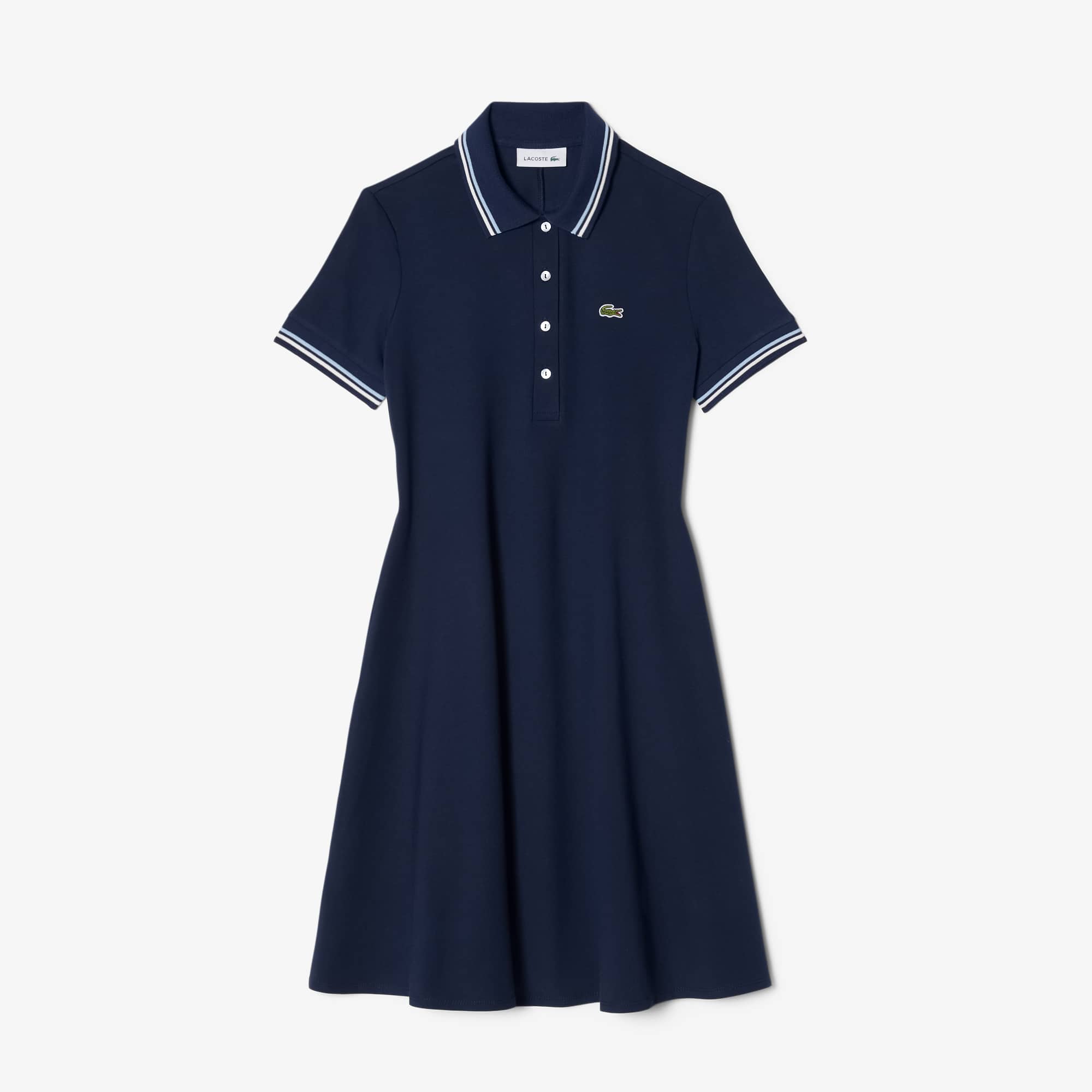 Women's Stretch Polo Collar Skater Dress - Bleu Marine / Bleu Clair / Blanc