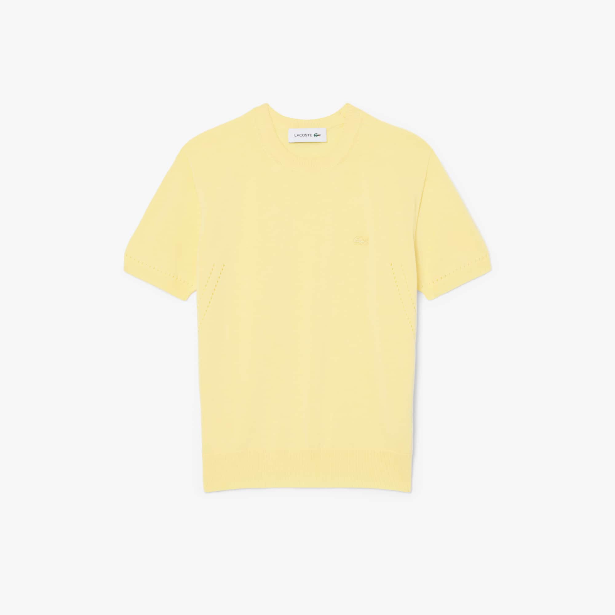 Short Sleeved 3D Knit Sweater - Pastel yellow