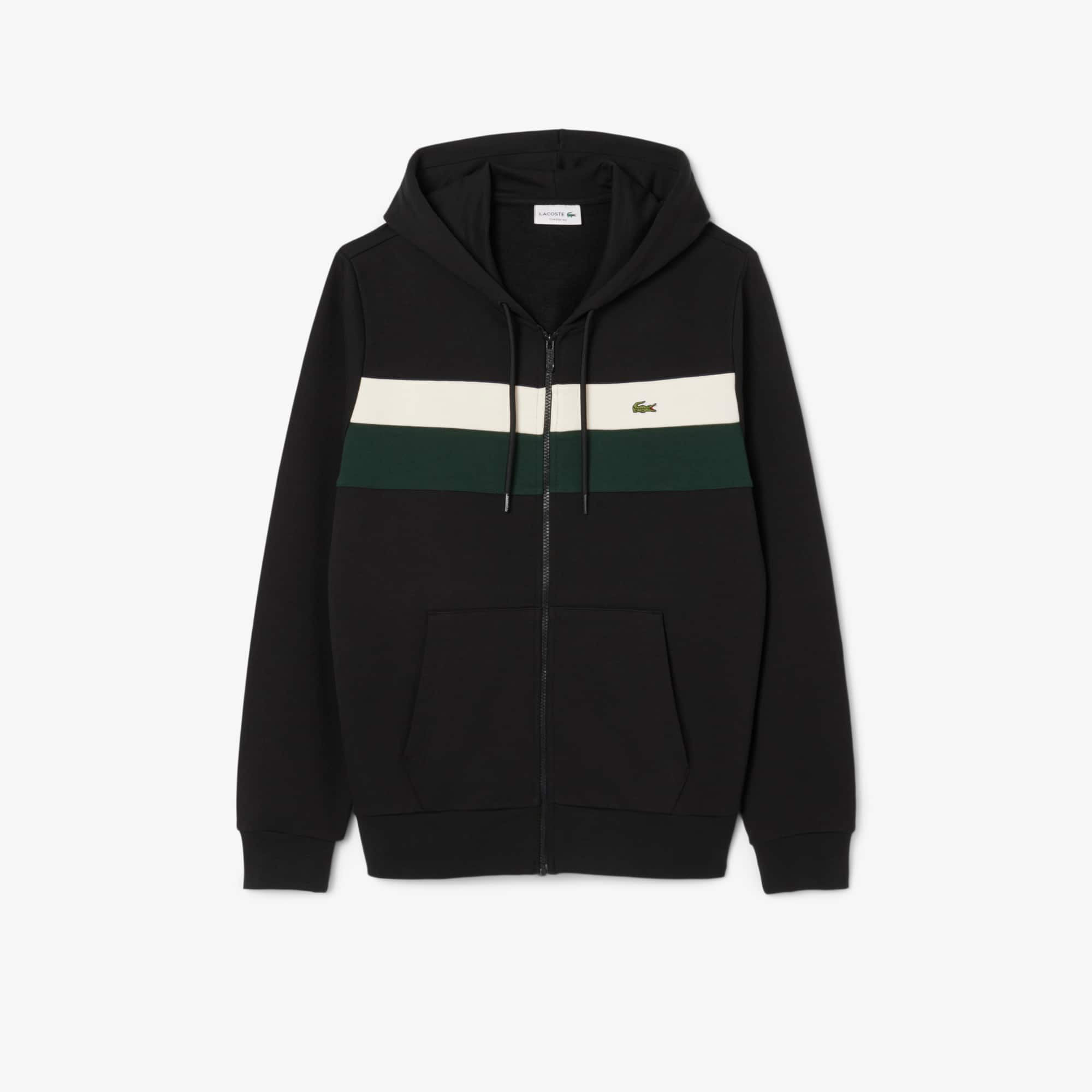 Men's Zip-Up Colorblock Hoodie - Black / White / Green