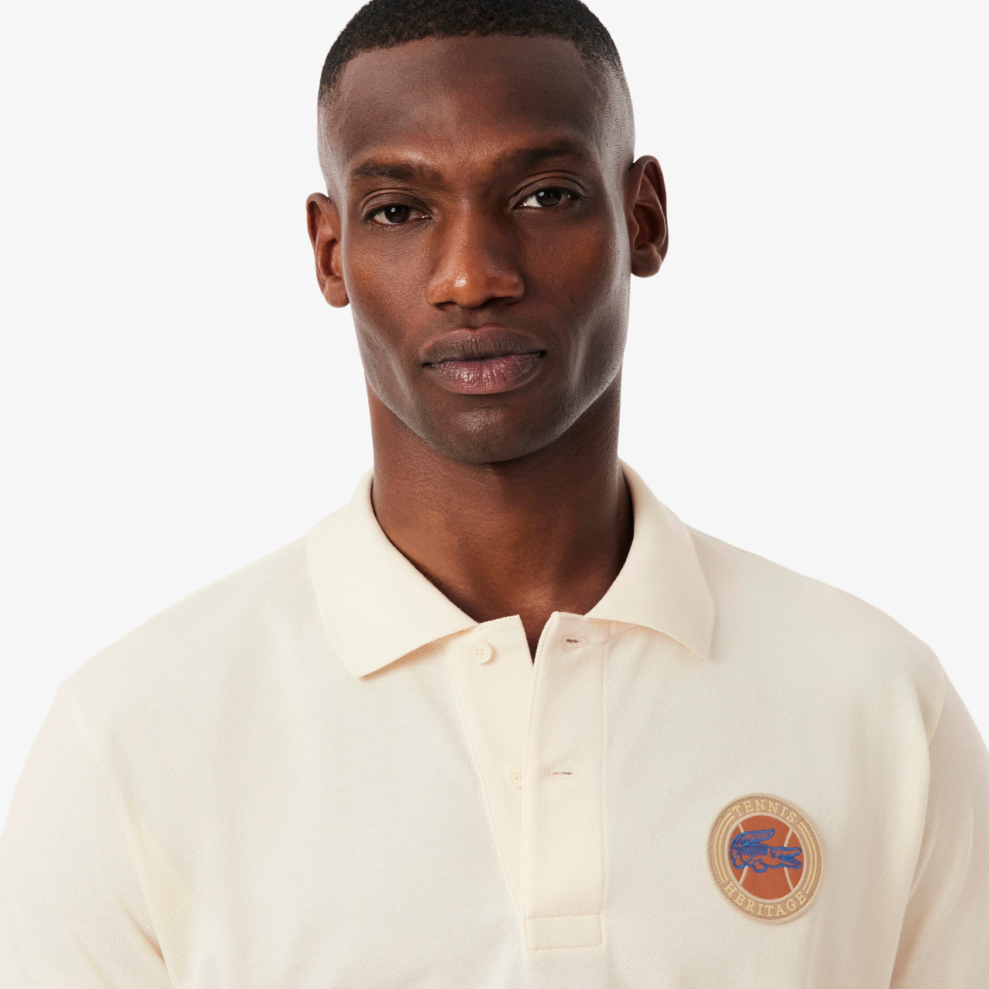 Men's Classic Fit Petit Piqué Badge Polo - Cream