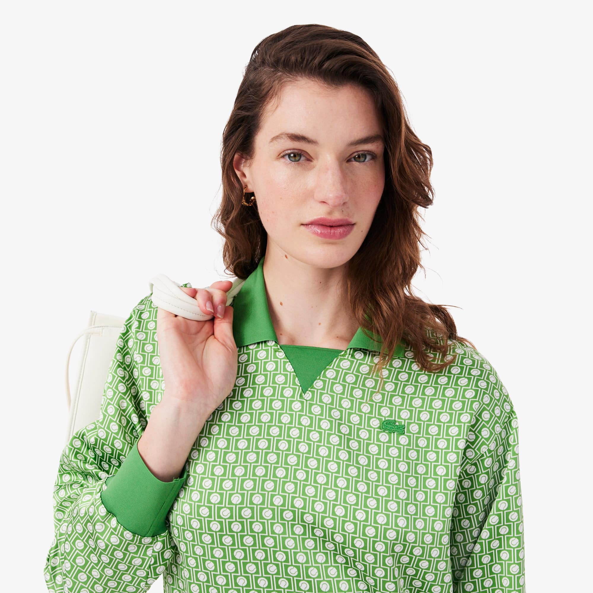 Pleated Satin Polo Dress - Vert / Blanc