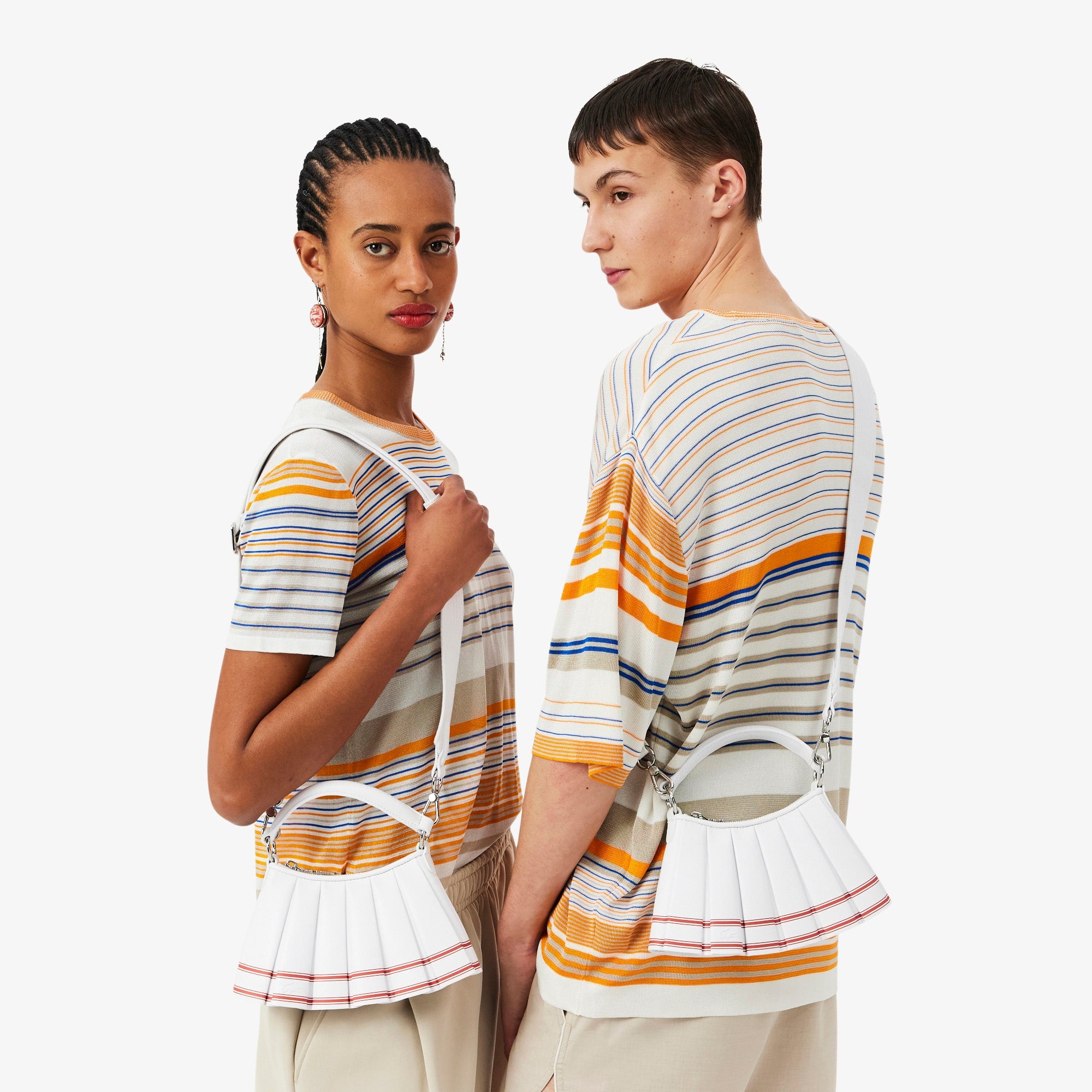 Runway Mini Lenglen Striped Leather Bag - ORANGINE ST WHITE