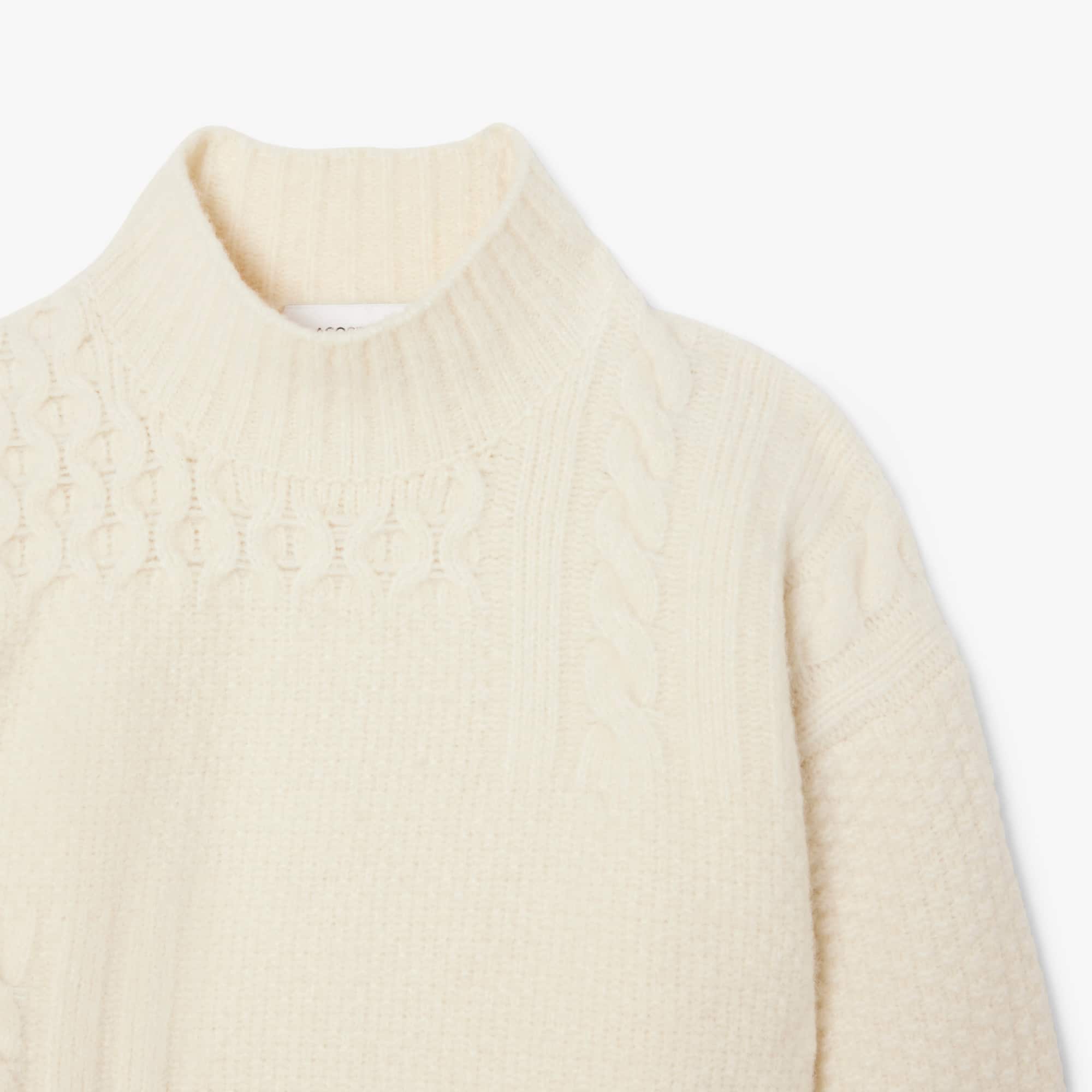 Women's Patchwork Effect High-Neck Wool Sweater - Cream