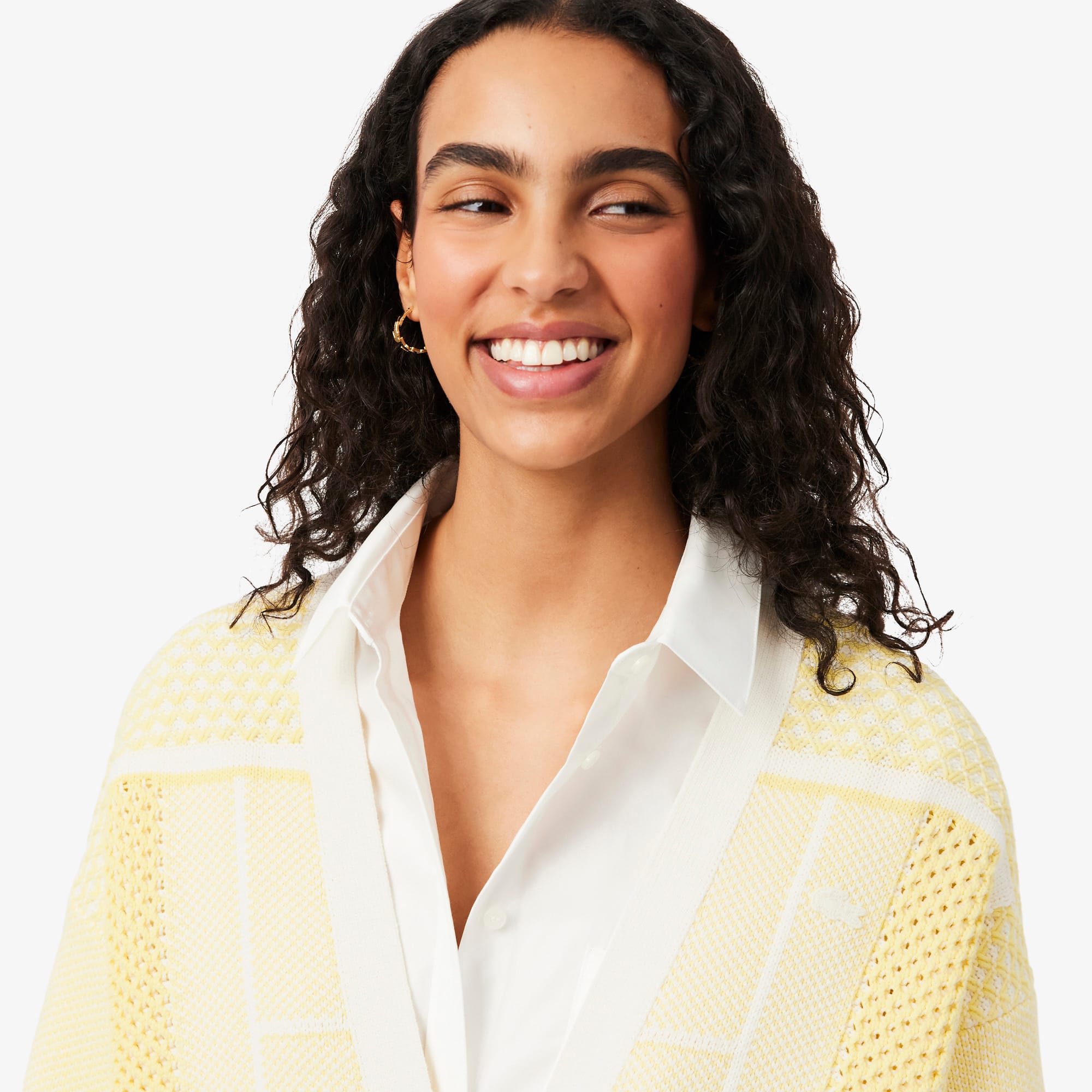 Tennis Court Long Cardigan - Blanc / Jaune