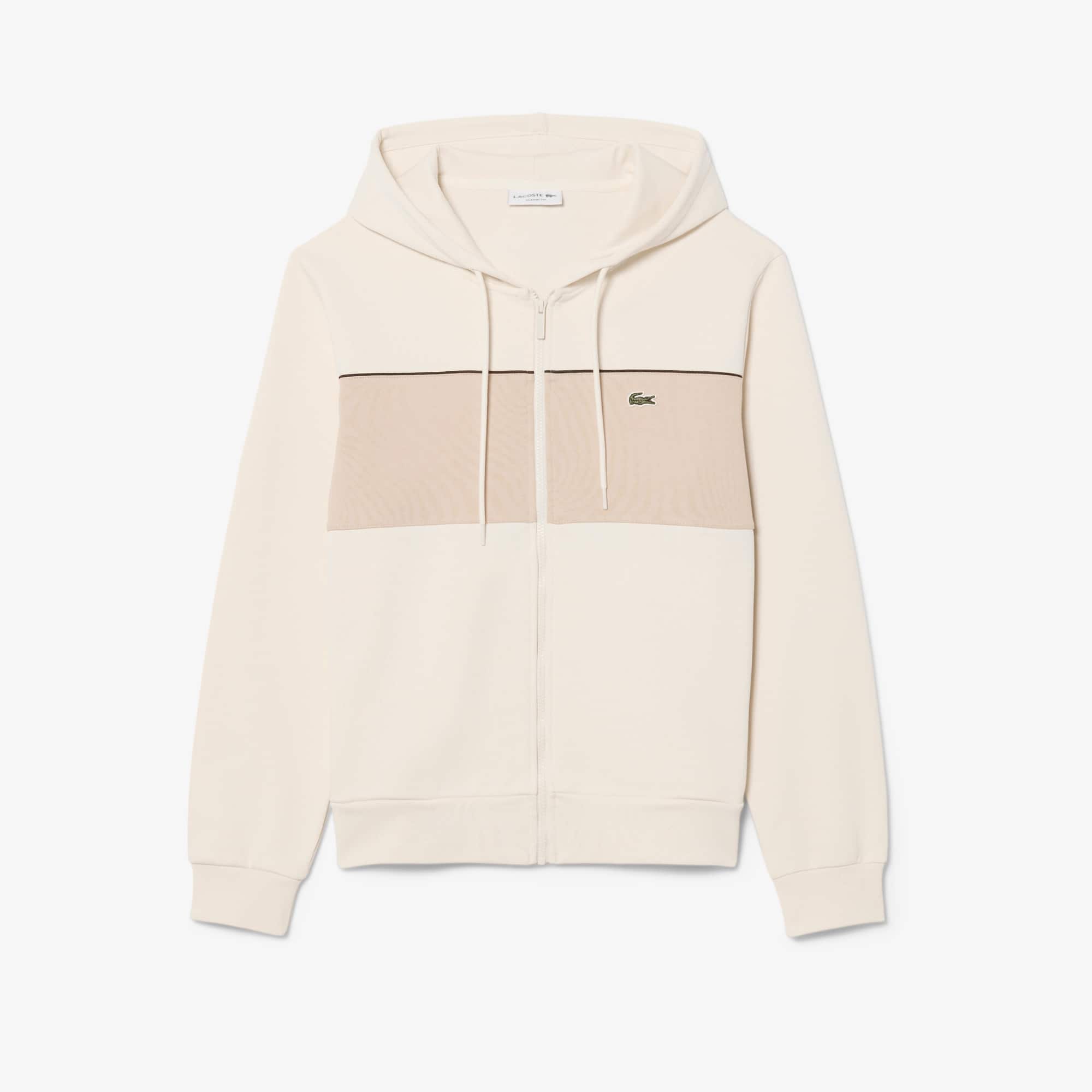 Colorblock Zipped Hoodie - Beige