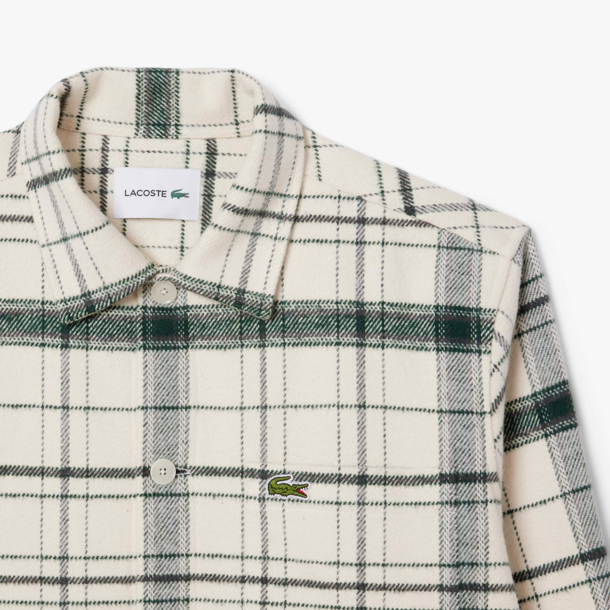 Men's Cotton Plaid Overshirt - White / Green / Grey Chine