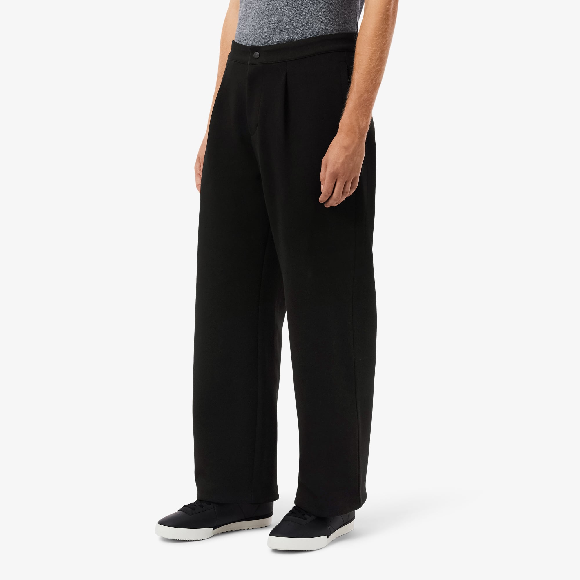 Men's Loose Fit Piqué Pleated Pants - Black