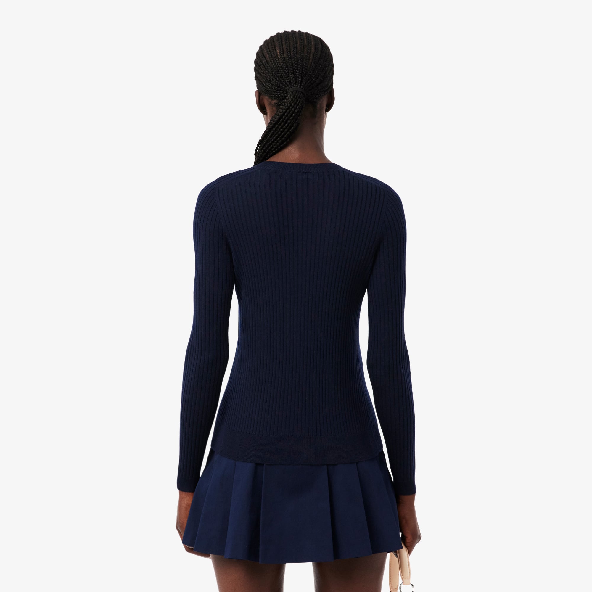 Women's Rib Knit Merino Wool Cardigan - Navy Blue
