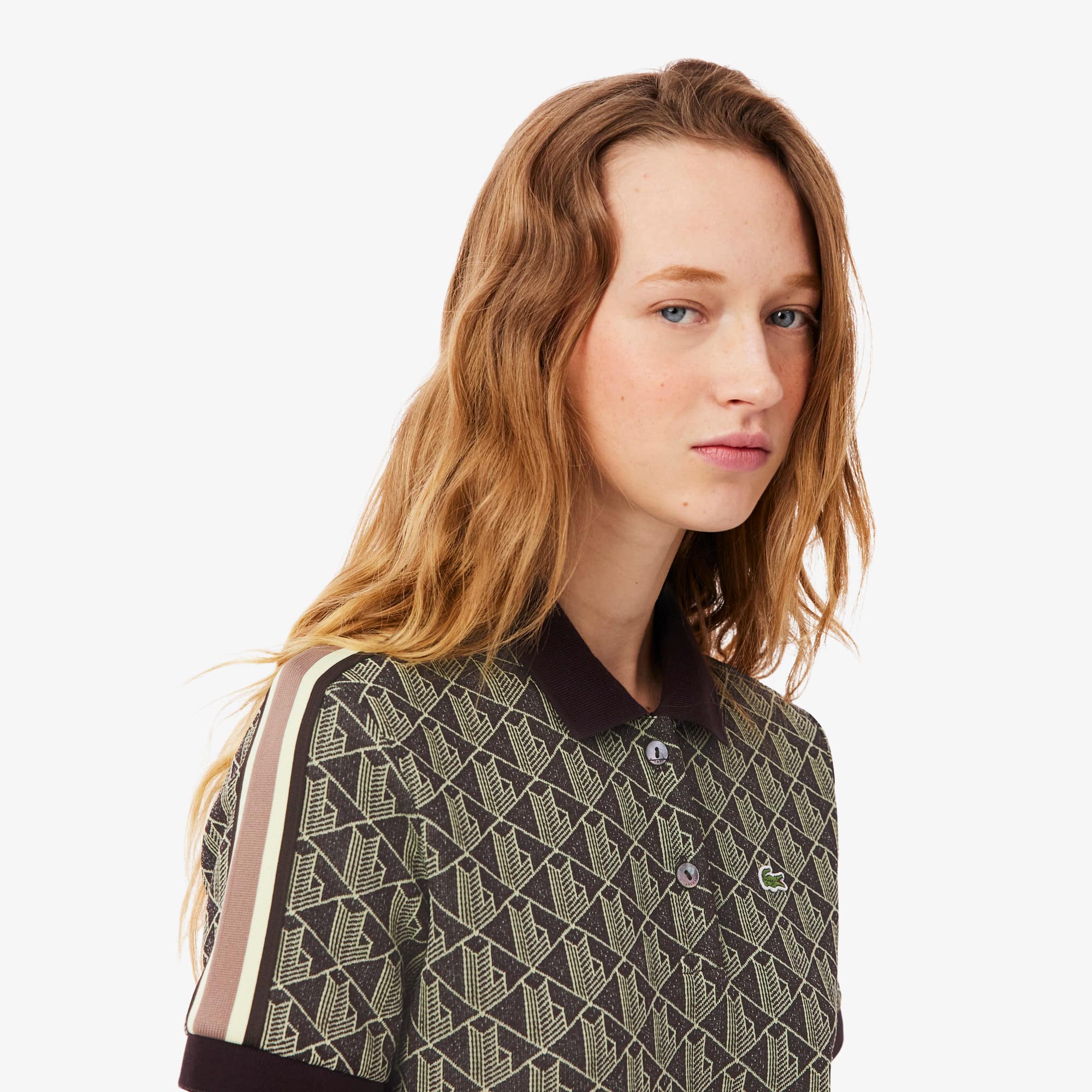 Women's Slim Fit Monogram Polo Dress - Marron / Jaune