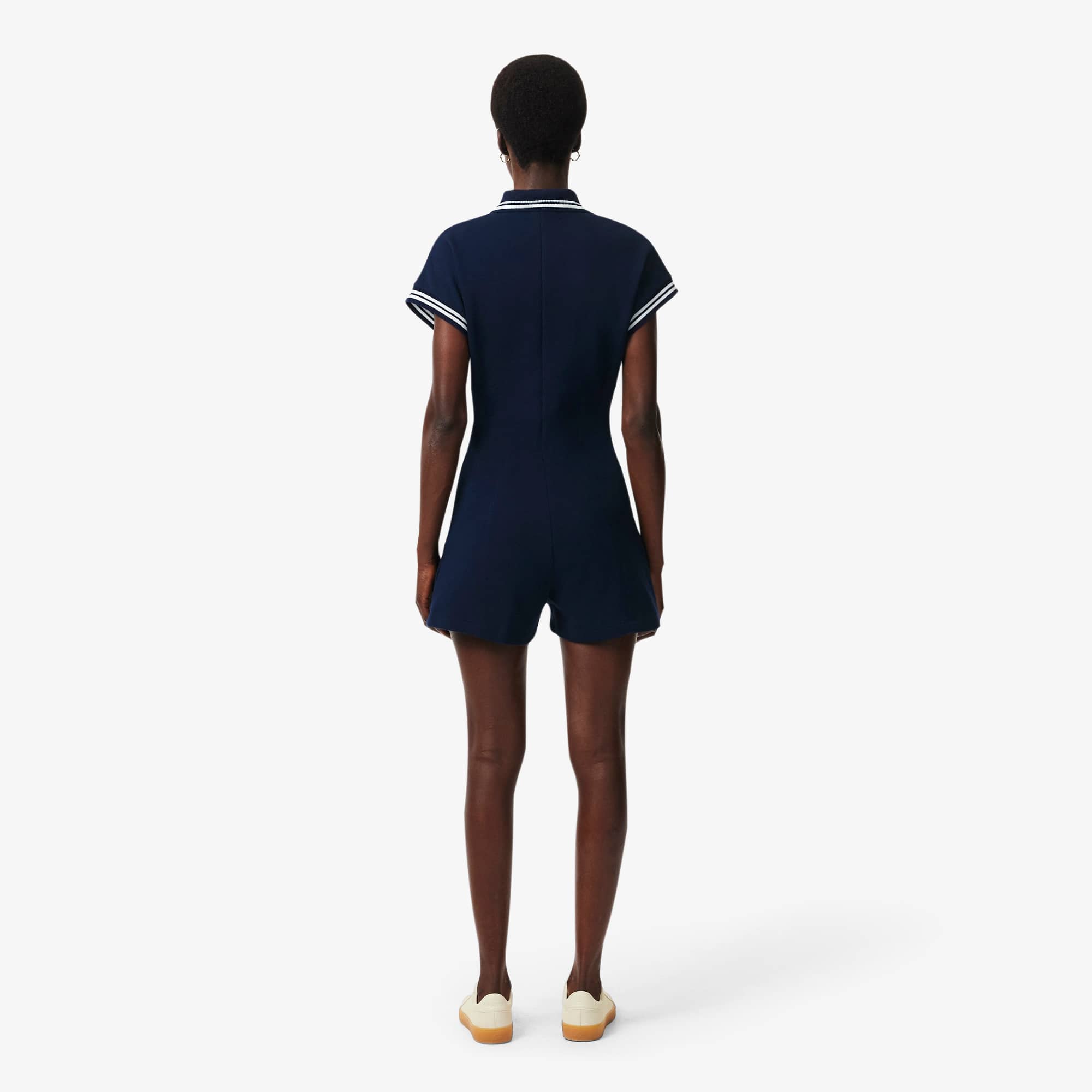Made In France Polo Collar Playsuit - Navy Blue / White