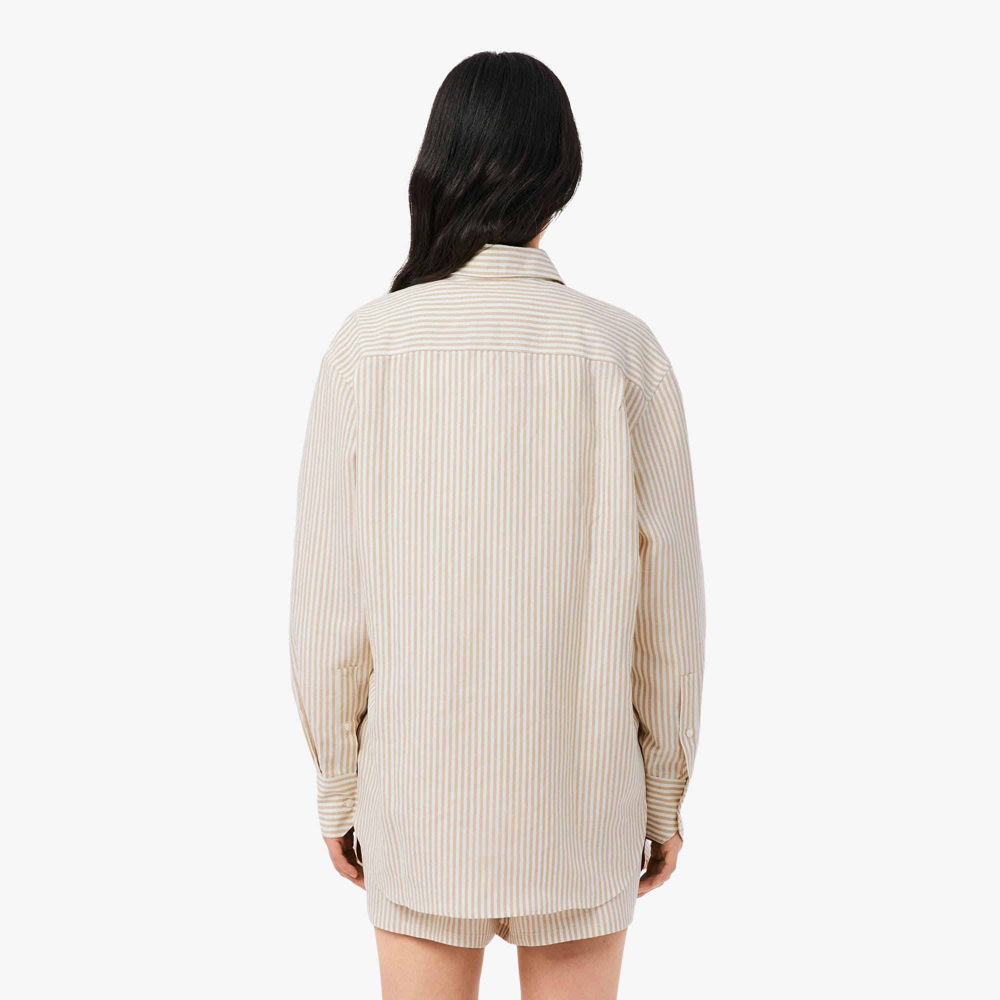 Oversized Linen Blend Shirt - Beige / Blanc