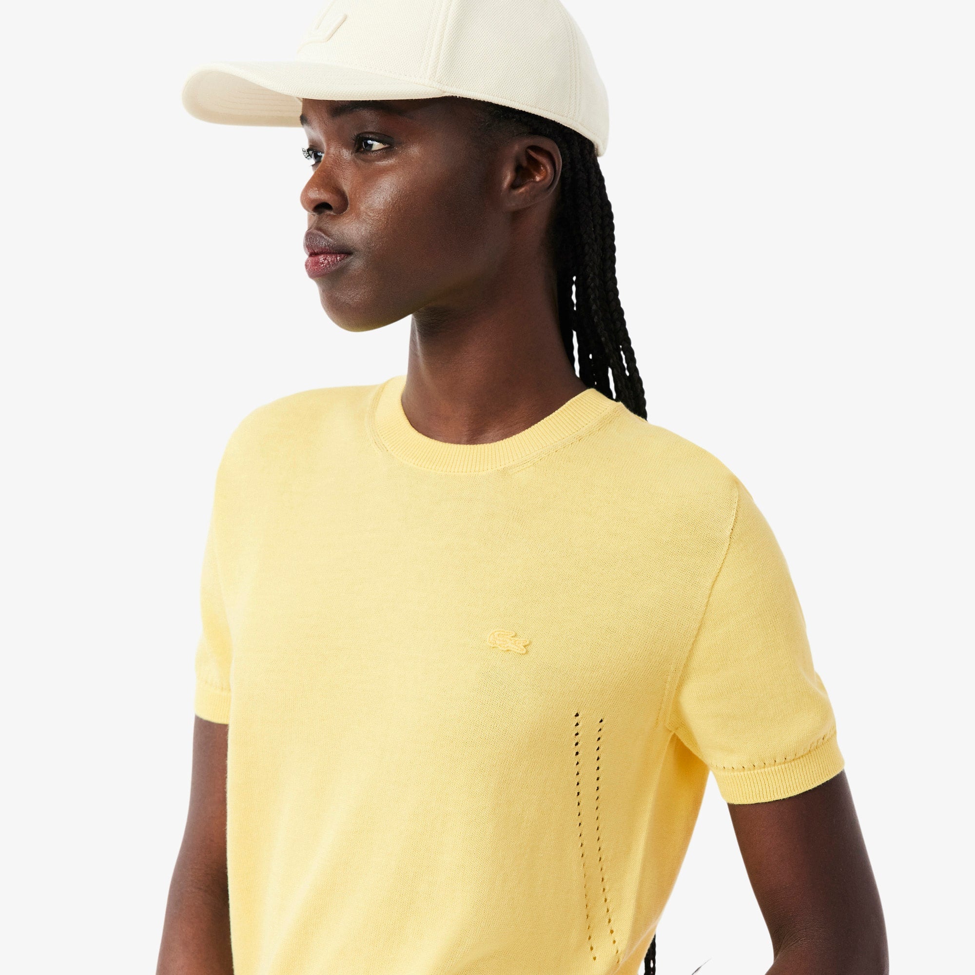 Short Sleeved 3D Knit Sweater - Pastel yellow