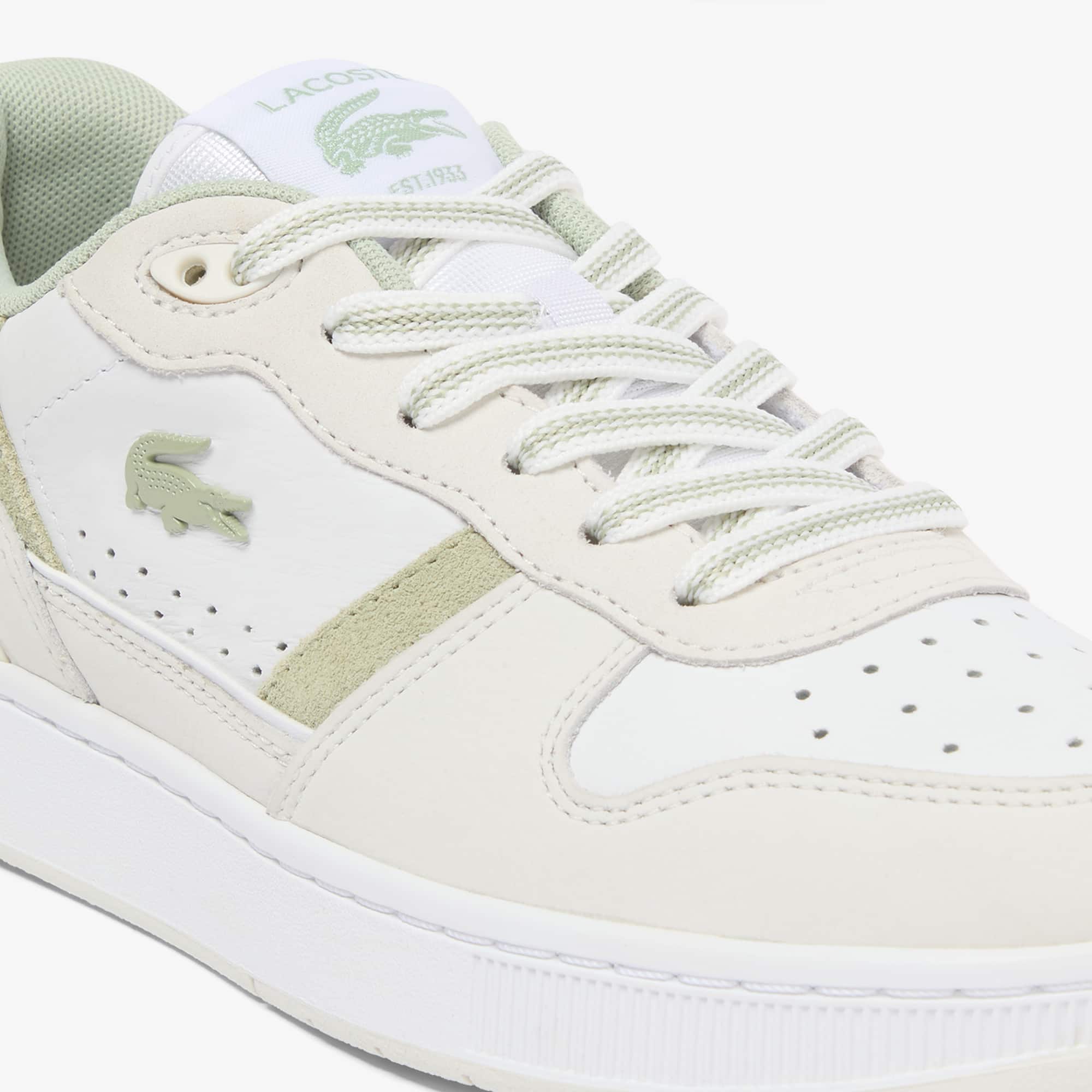 Women's T-Clip Set Leather Sneakers - WHT/LT KHK