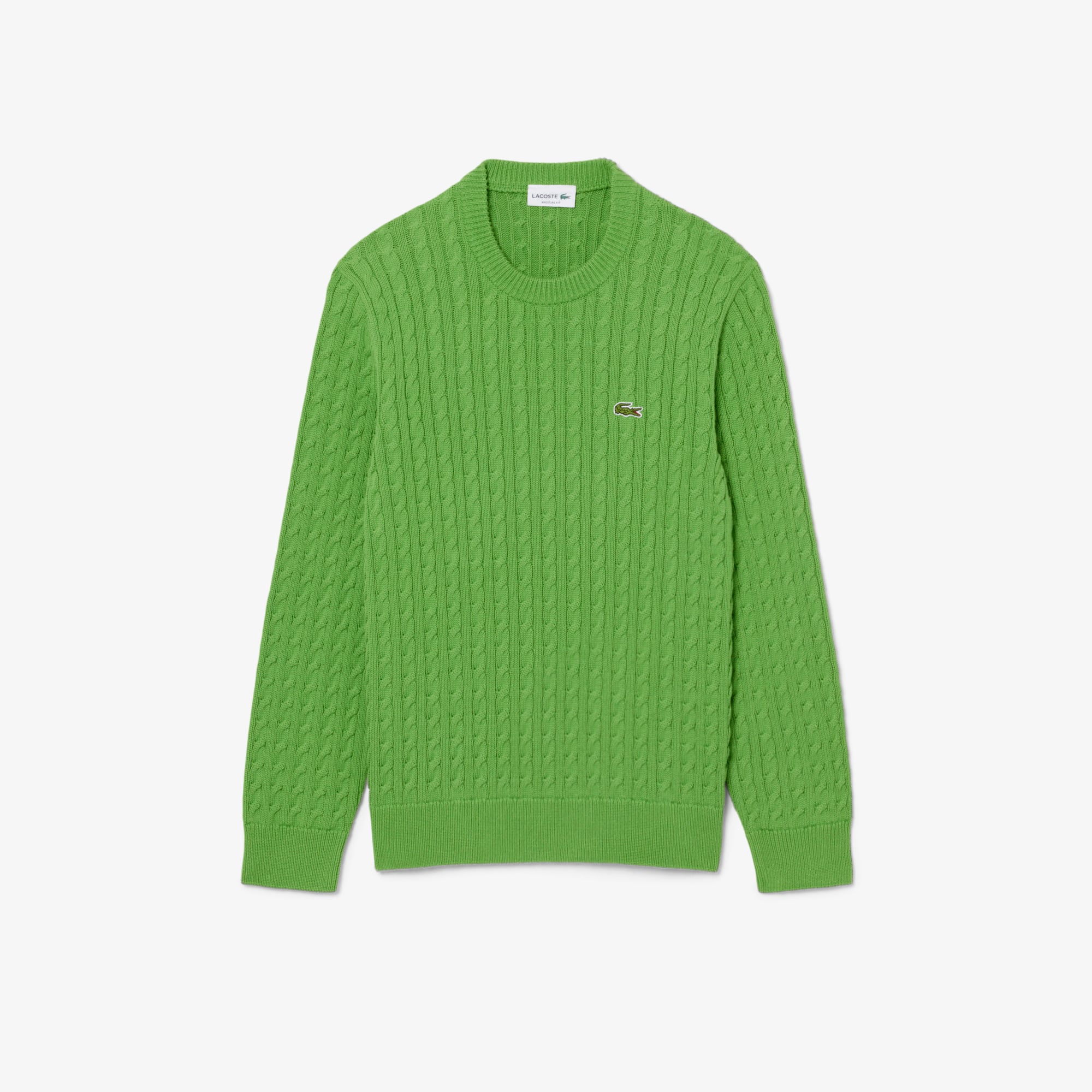 Men's Cable Knit Cotton Sweater - Vert / Blanc
