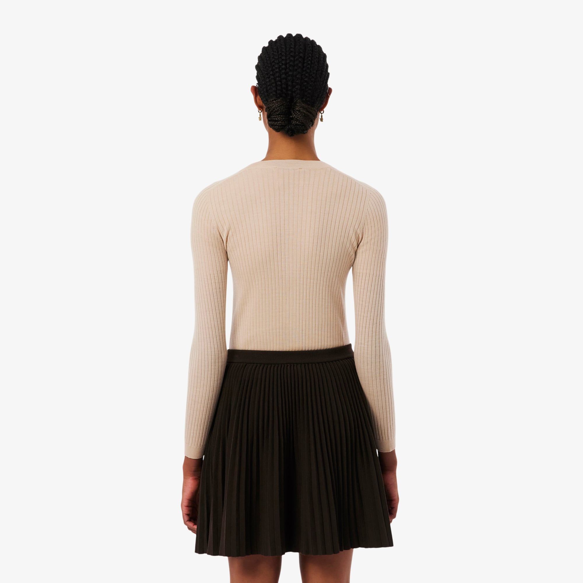 Women's Rib Knit Merino Wool Cardigan - Beige