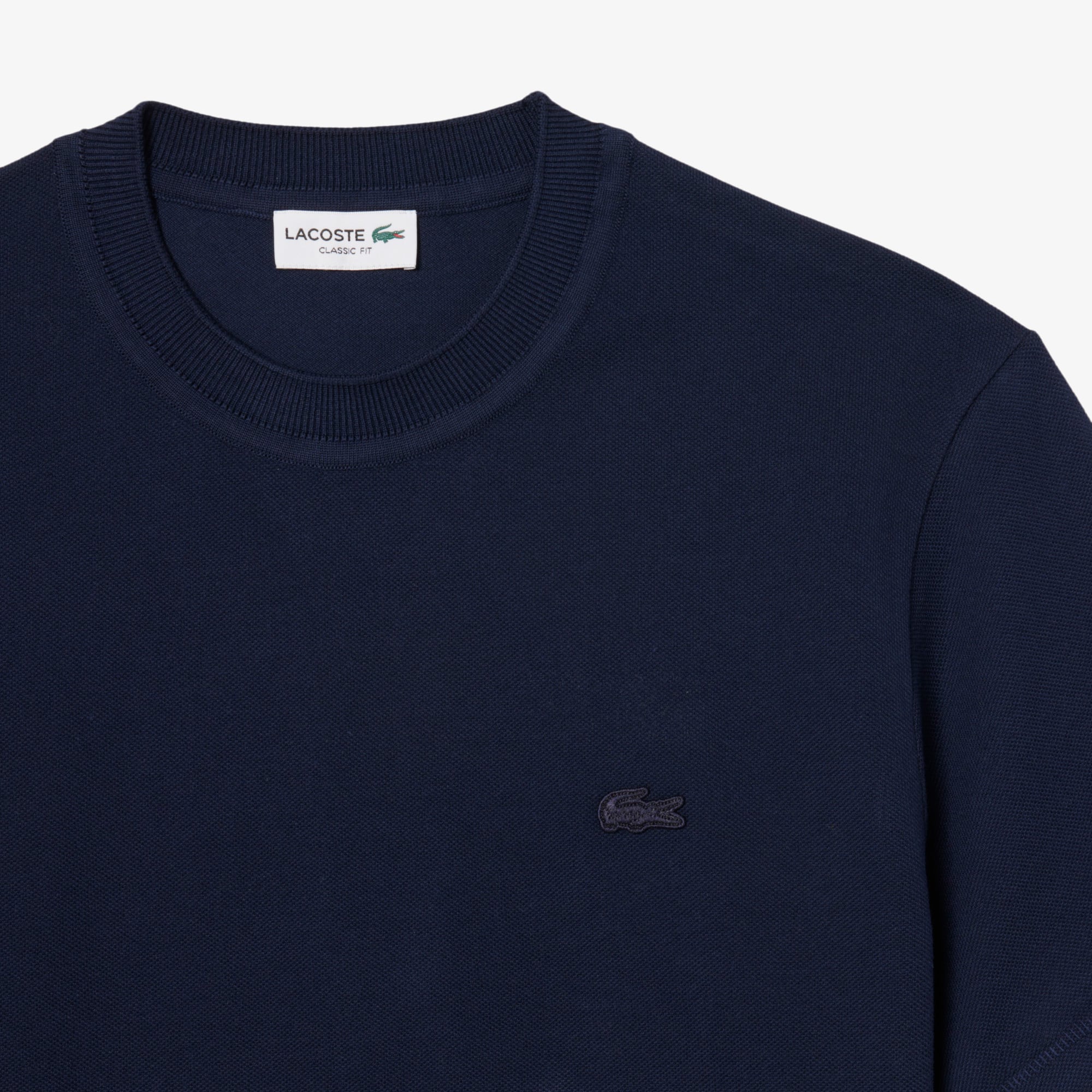 Men's Ribbed Neck Petit Piqué T-Shirt - Navy Blue