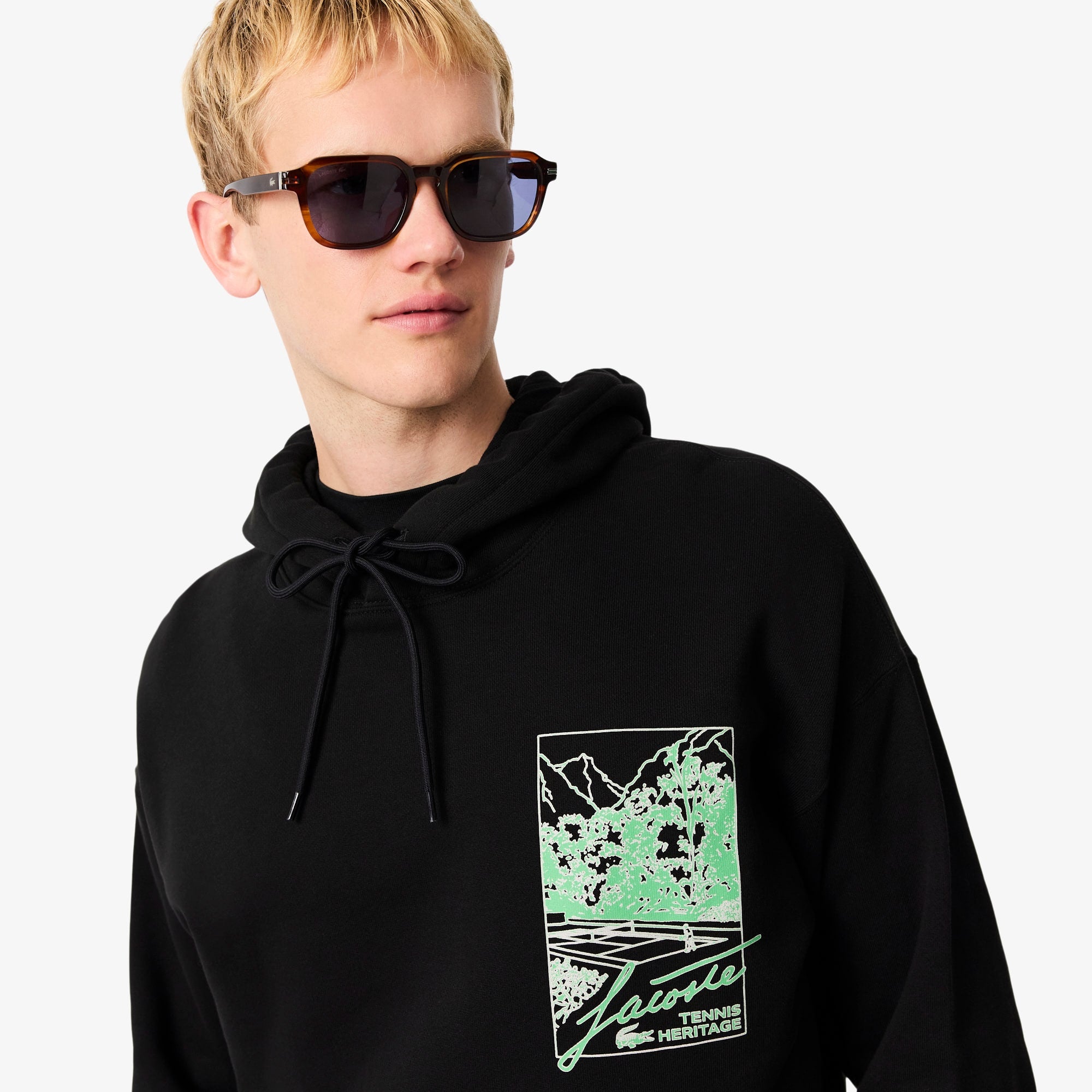 Men's Printed Fleece Hoodie - Black