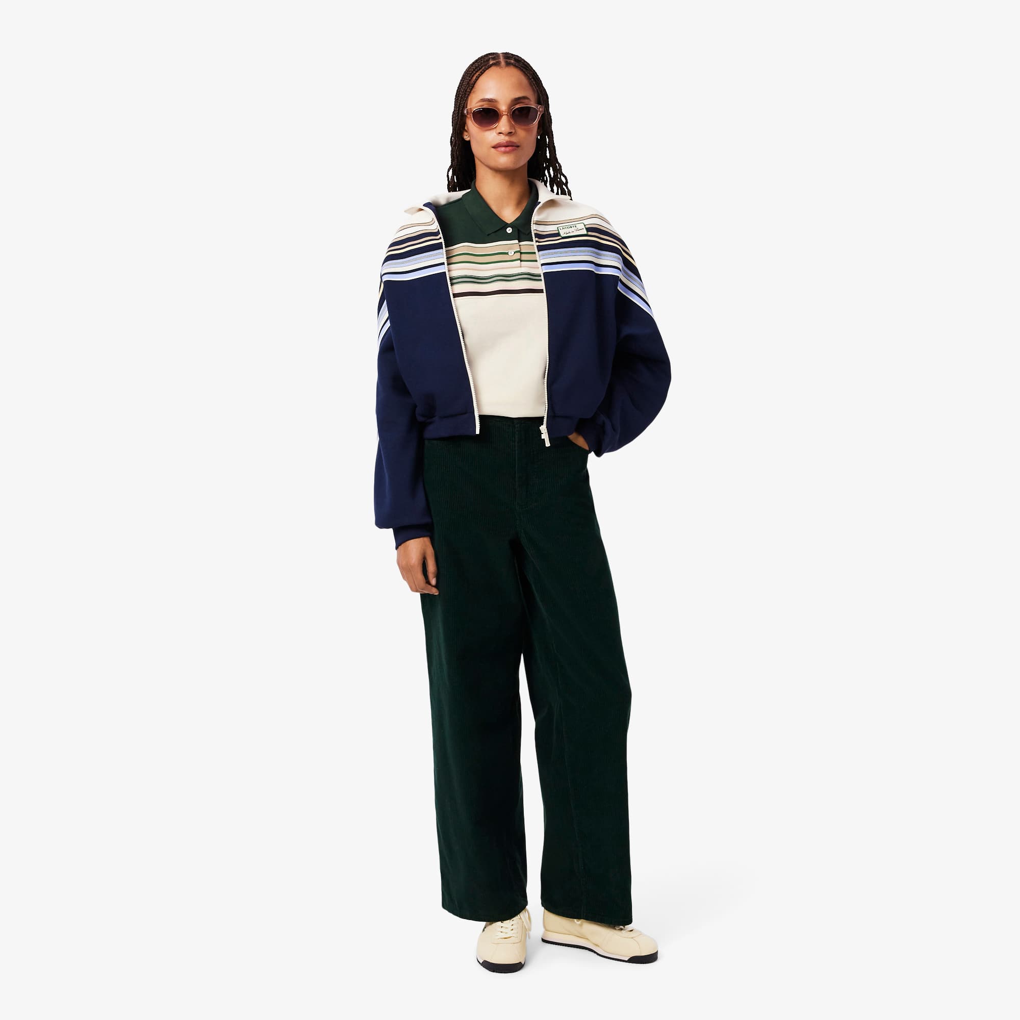 Women's Made In France Slim Fit Striped Polo - White / Green