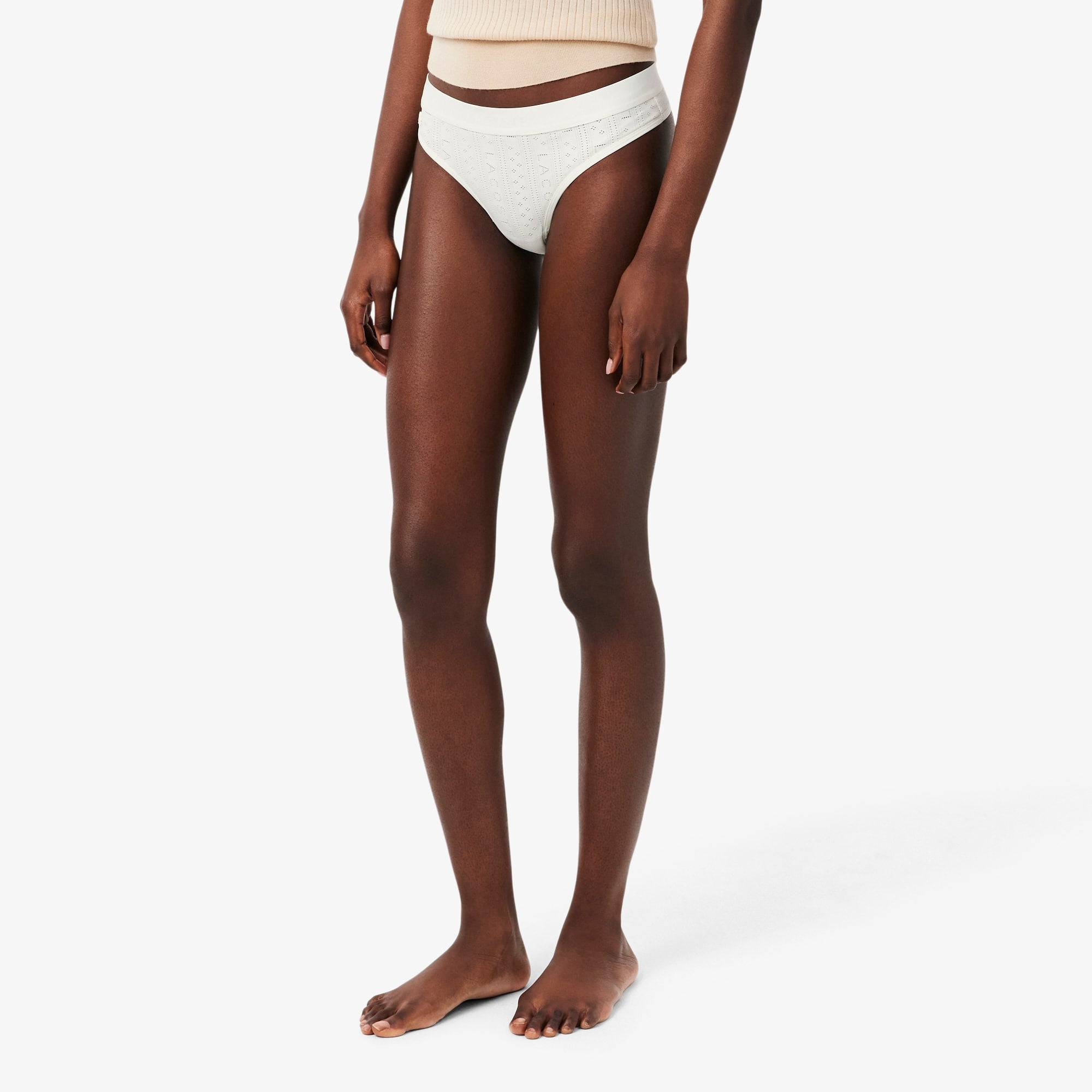 Stretch Pointelle String Briefs - White