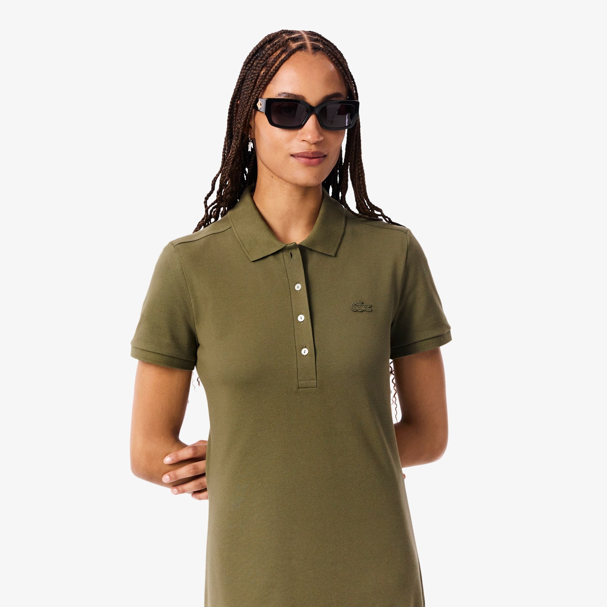 Women's Slim Fit Stretch Mini Piqué Polo Dress - Khaki Green