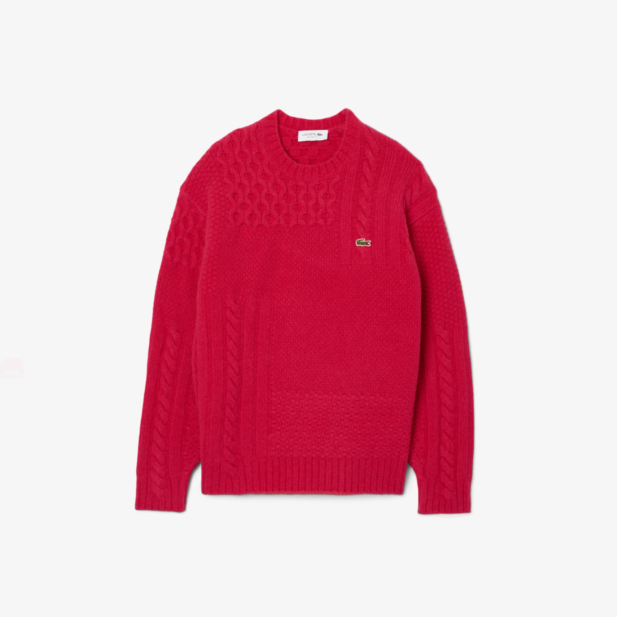 Men's Relaxed Fit Patchwork Effect Wool Sweater - Pink