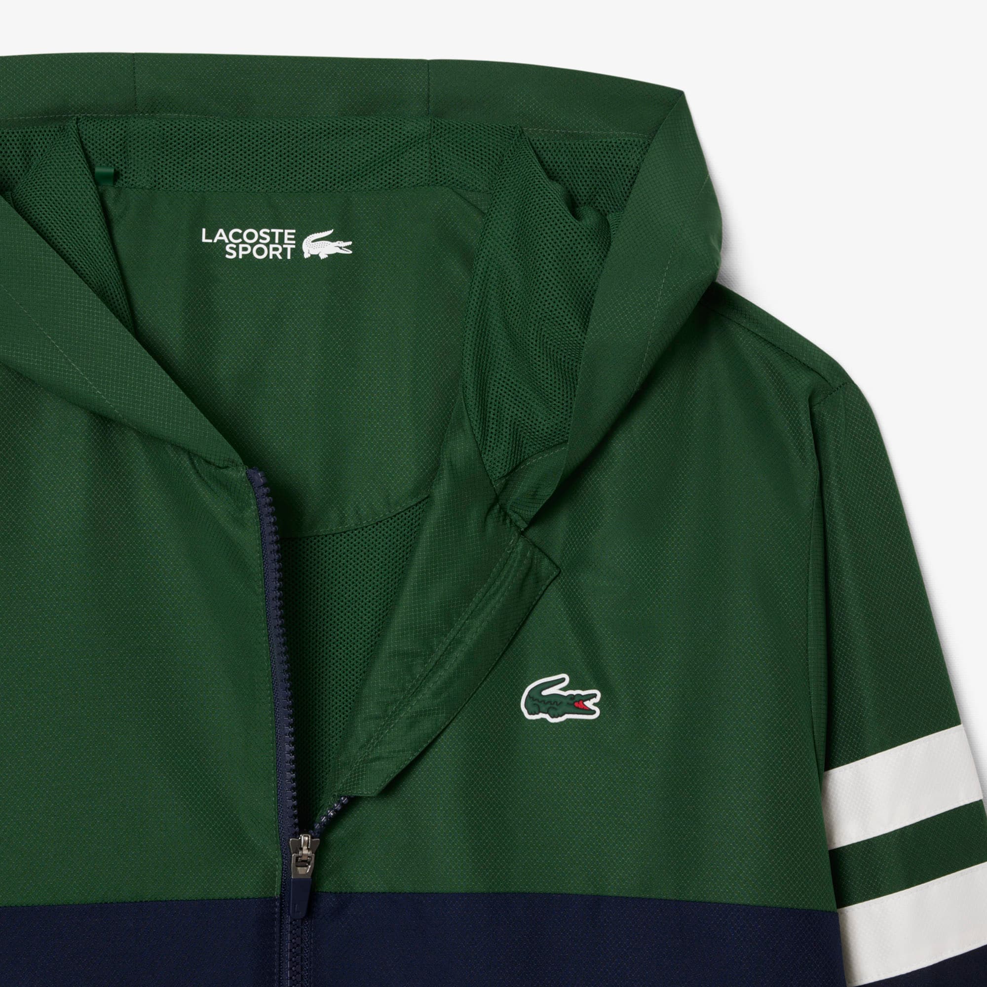 Men's Tennis Water-Repellent Hooded Jacket - Navy Blue / Green / White