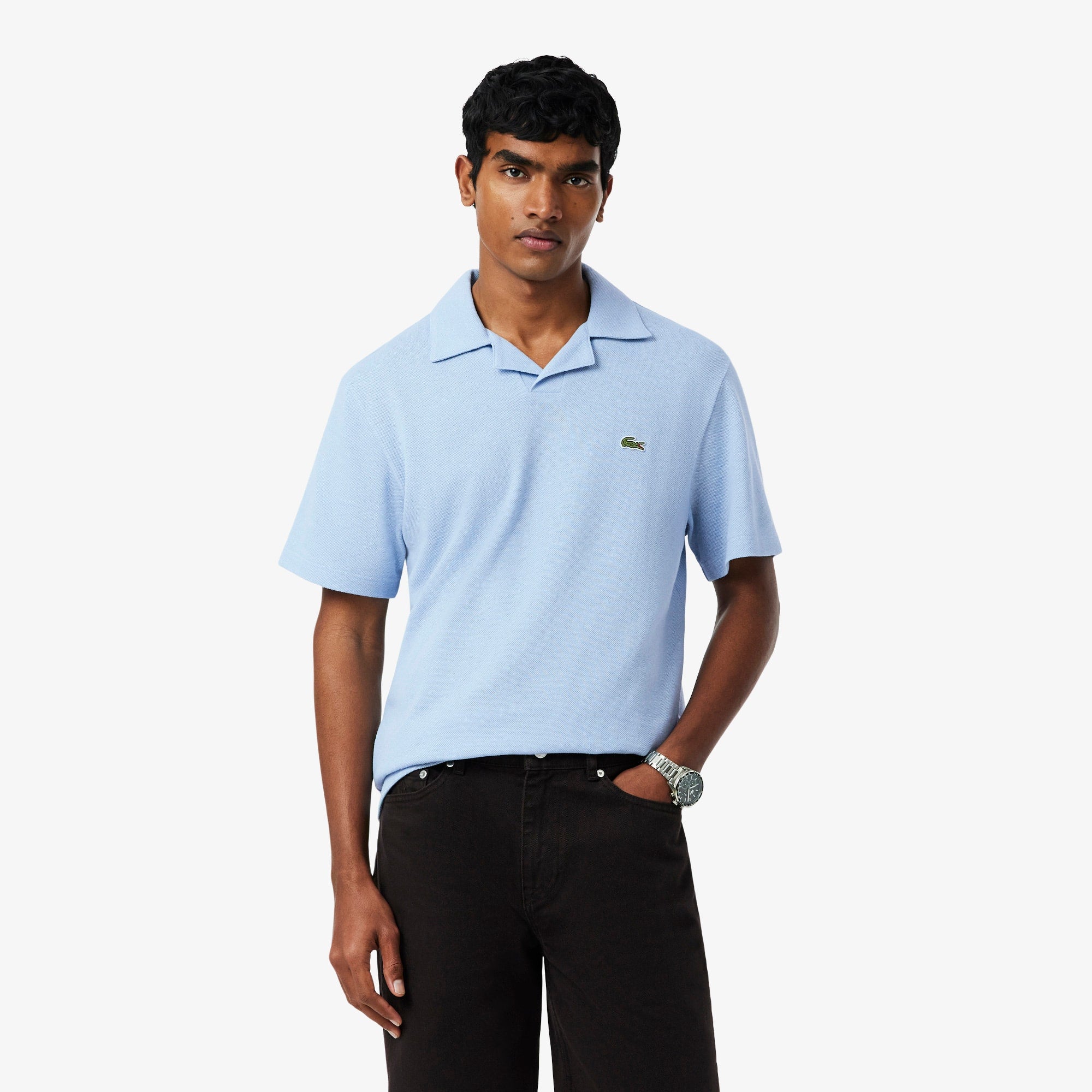 Classic Fit Cotton-Linen Polo - Light Blue