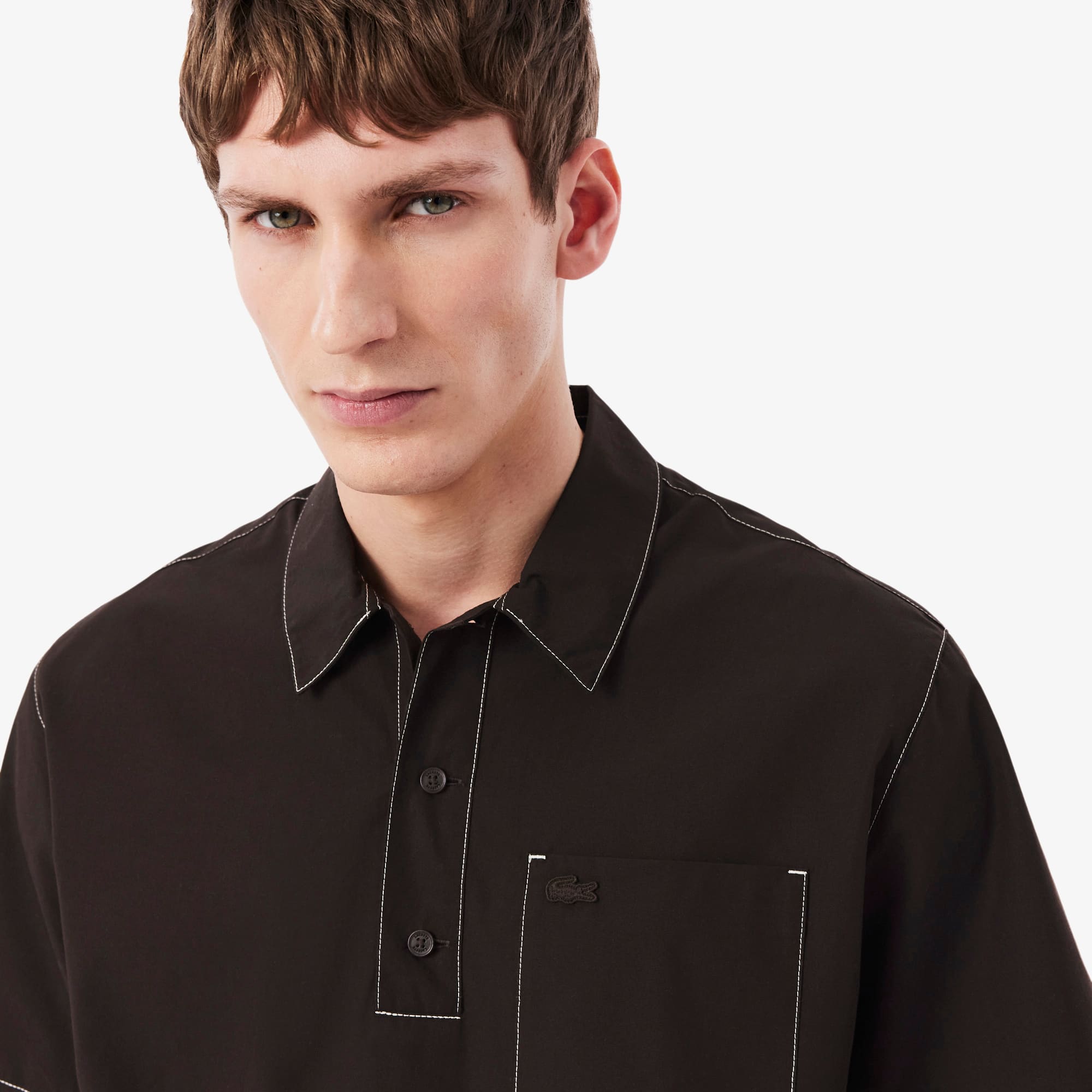 Relaxed Fit Short Sleeved Poplin Shirt - Brown