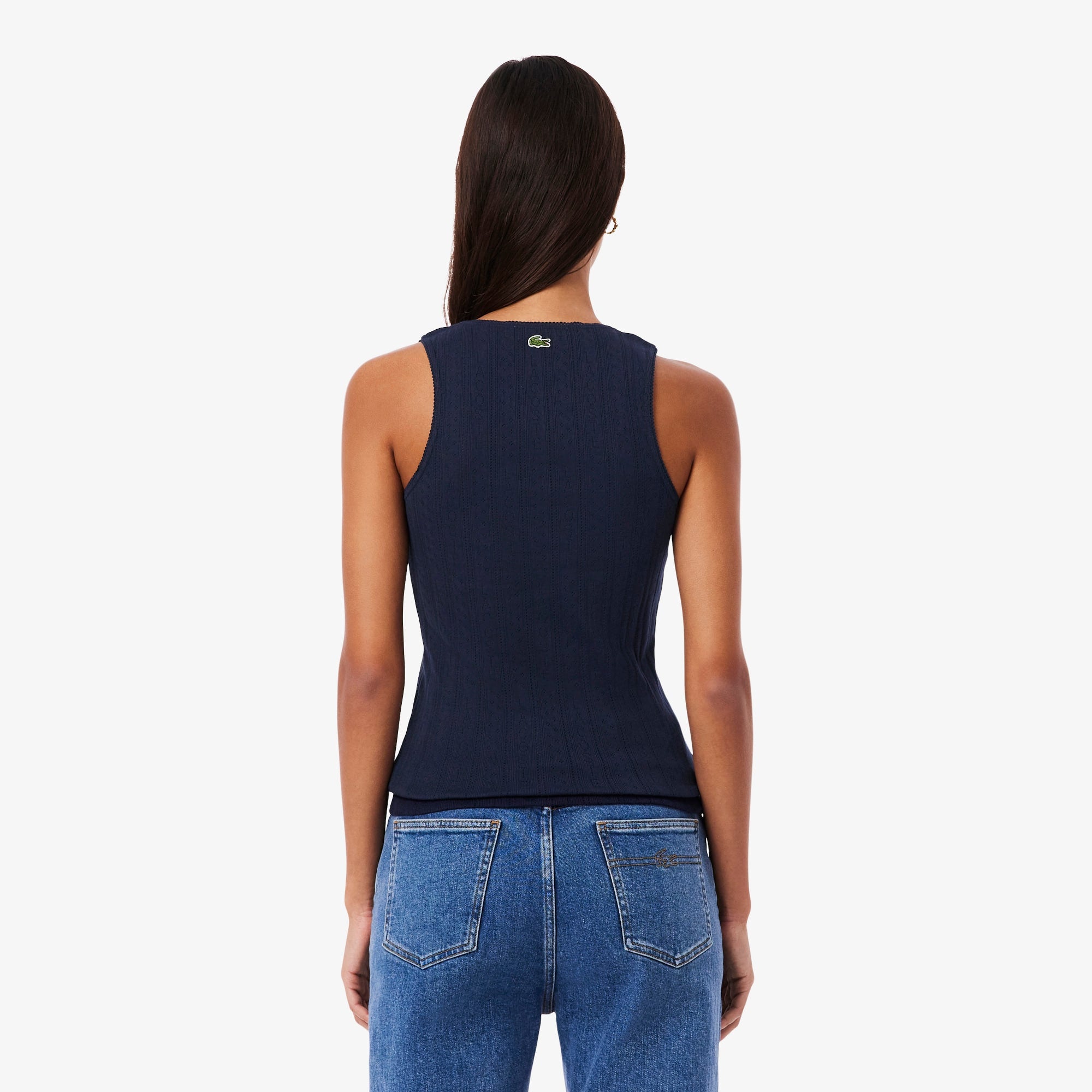 Women's Slim Fit Pointelle Knit Cotton Tank Top - Navy Blue