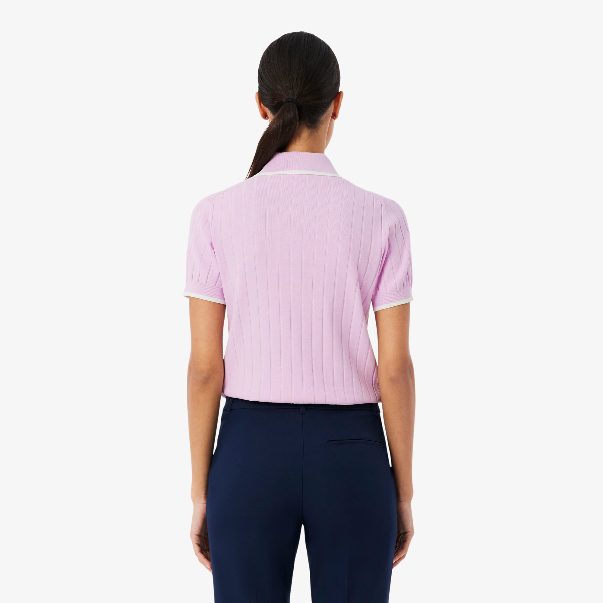 Women's Short Sleeve Polo Collar Golf Sweater - Rose / Blanc