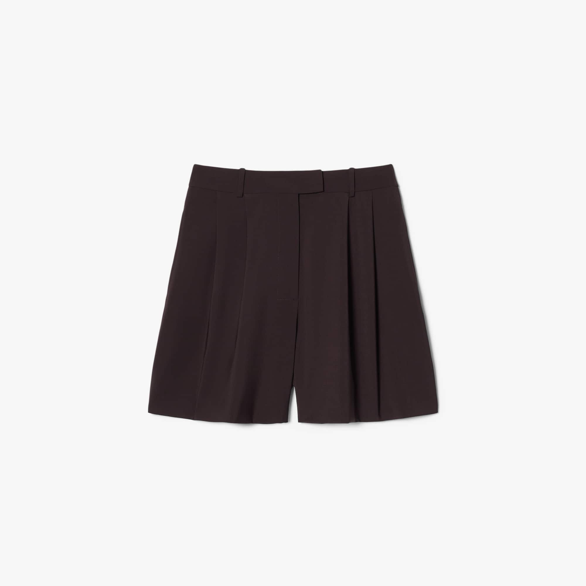 Oversized Wool Blend Pleated Bermuda Shorts - Brown