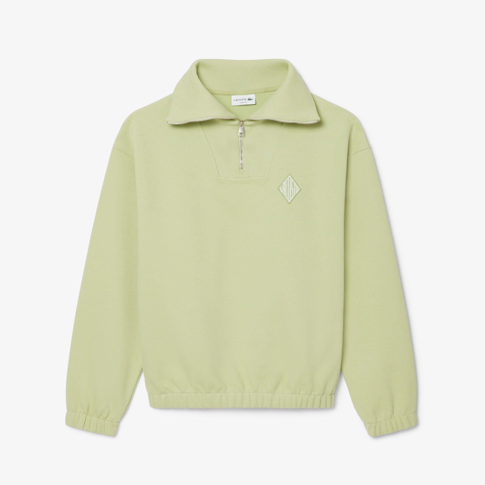 Loose Fit Zipped Neck Piqué Sweatshirt - Green